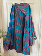 Worship Skirt | Bohemian Flowy Indian Silk Sari Wrap Skirt - Double Layer , Reversible | Free Flow Dancing Skirt