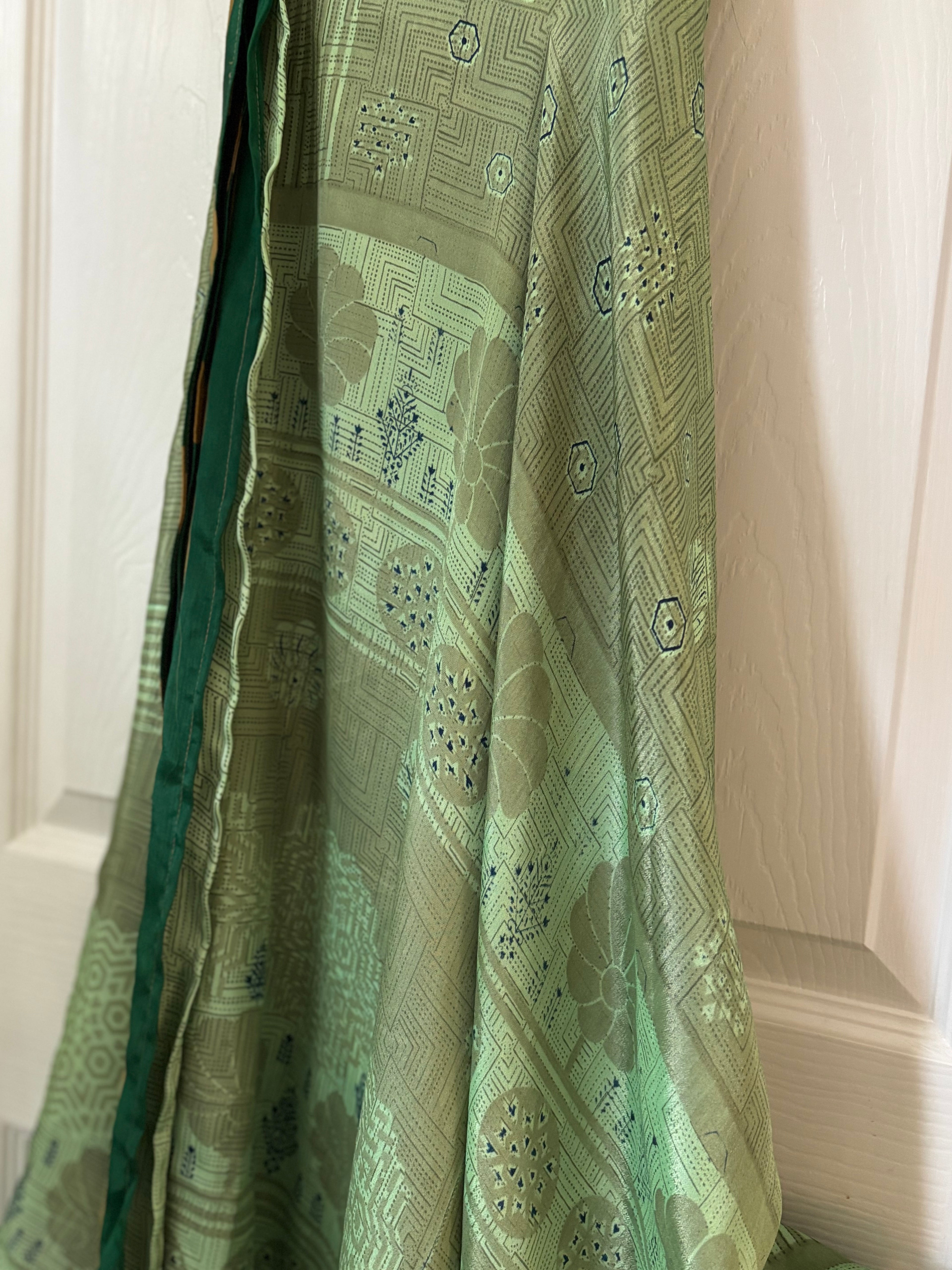 Worship Skirt | Bohemian Flowy Indian Silk Sari Wrap Skirt - Double Layer , Reversible | Free Flow Dancing Skirt