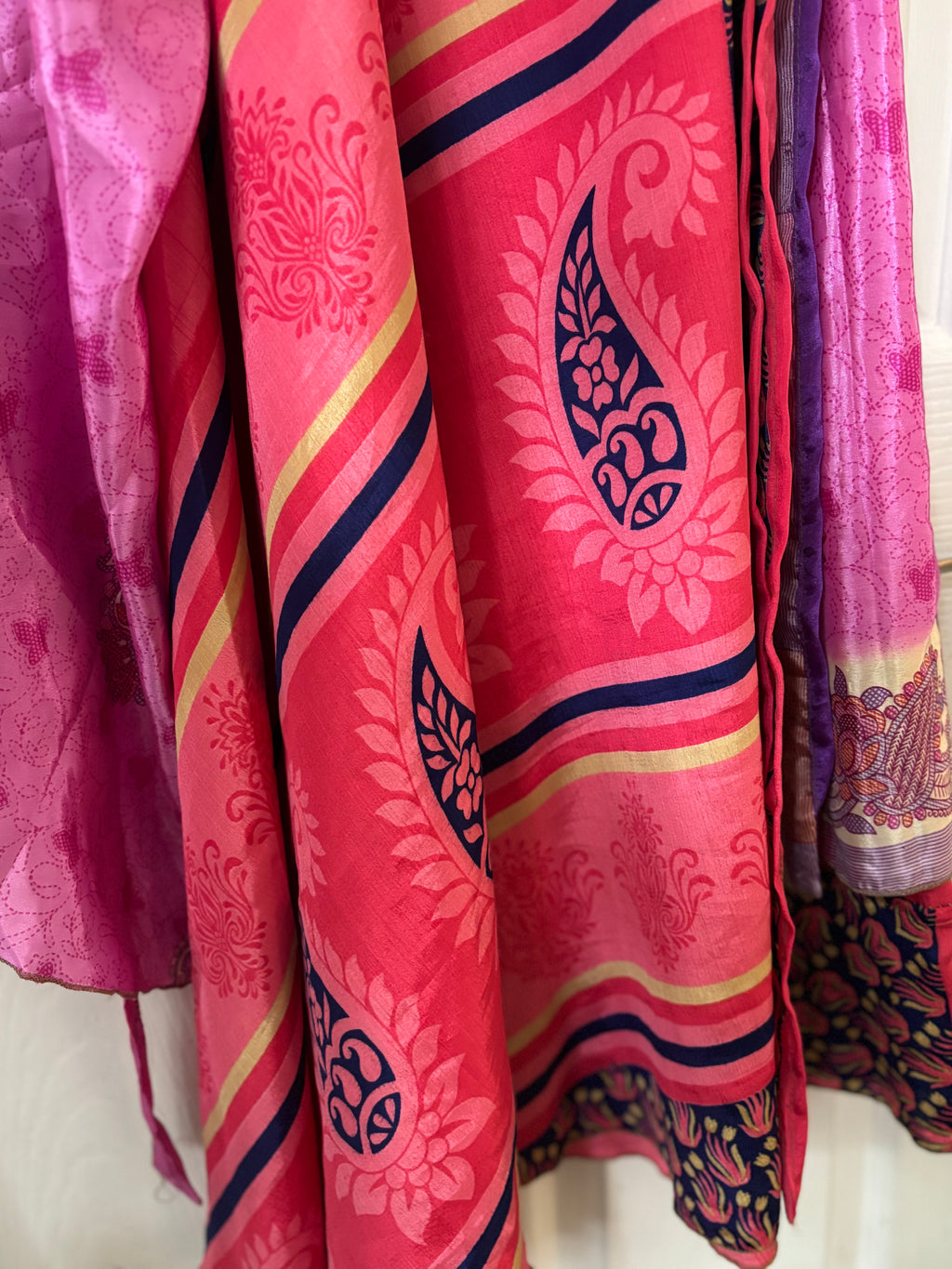 Worship Skirt | Bohemian Flowy Indian Silk Sari Wrap Skirt - Double Layer , Reversible | Free Flow Dancing Skirt