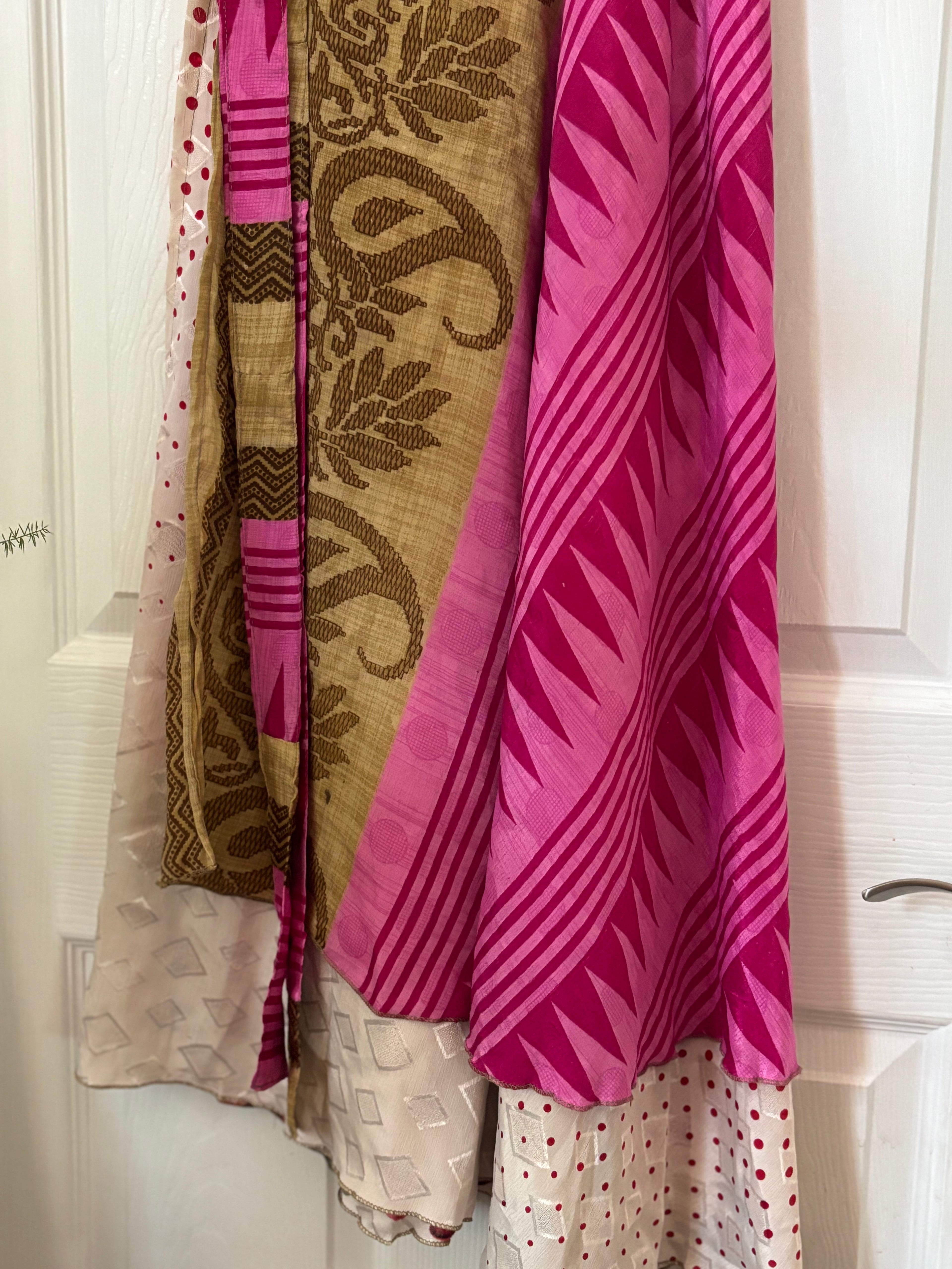 Bohemian Flowy Indian Silk Sari Wrap Skirt - Double Layer , Reversible | Free Flow Dancing Skirt