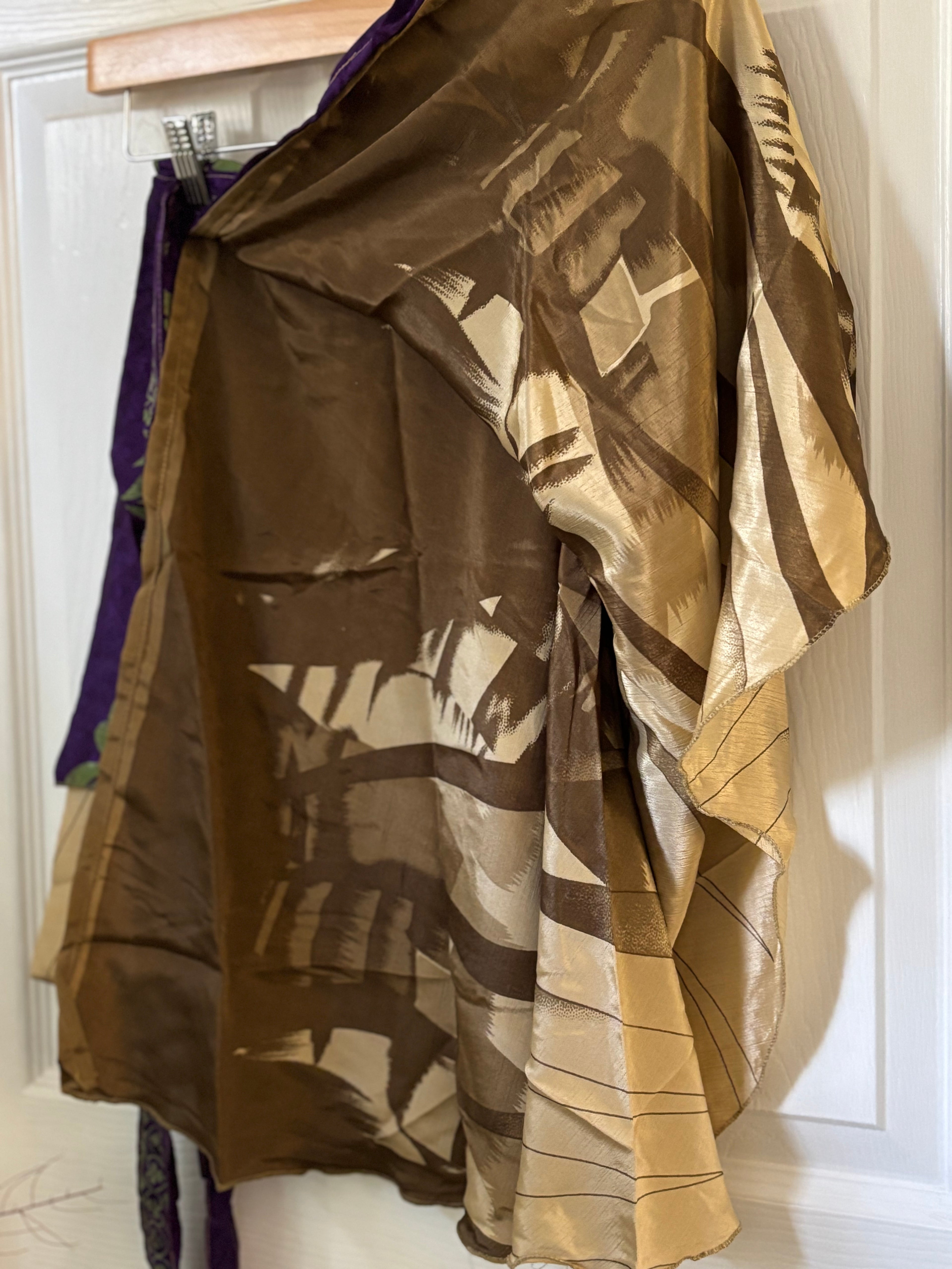 Knee Length Bohemian Flowy Dancing Worship Skirt | Indian Silk Sari Wrap Skirt - Double Layer , Reversible