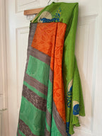 Bohemian Flowy Indian Silk Sari Wrap Skirt - Double Layer , Reversible | Free Flow Dancing Skirt