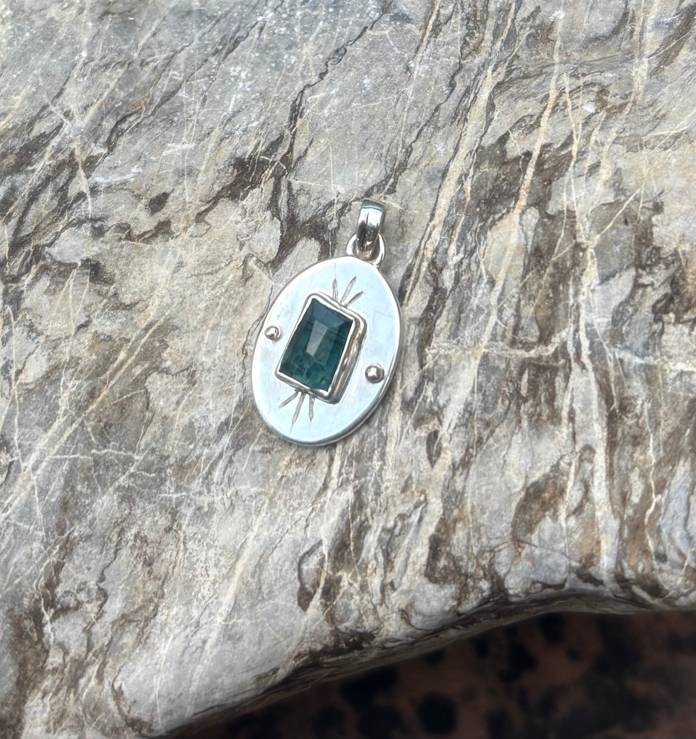 Teal Tourmaline Solid Sterling 925 Silver Necklace