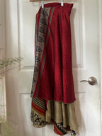 Warfare Worship Skirt | Bohemian Flowy Indian Silk Sari Wrap Skirt - Double Layer , Reversible | Free Flow Dancing Skirt