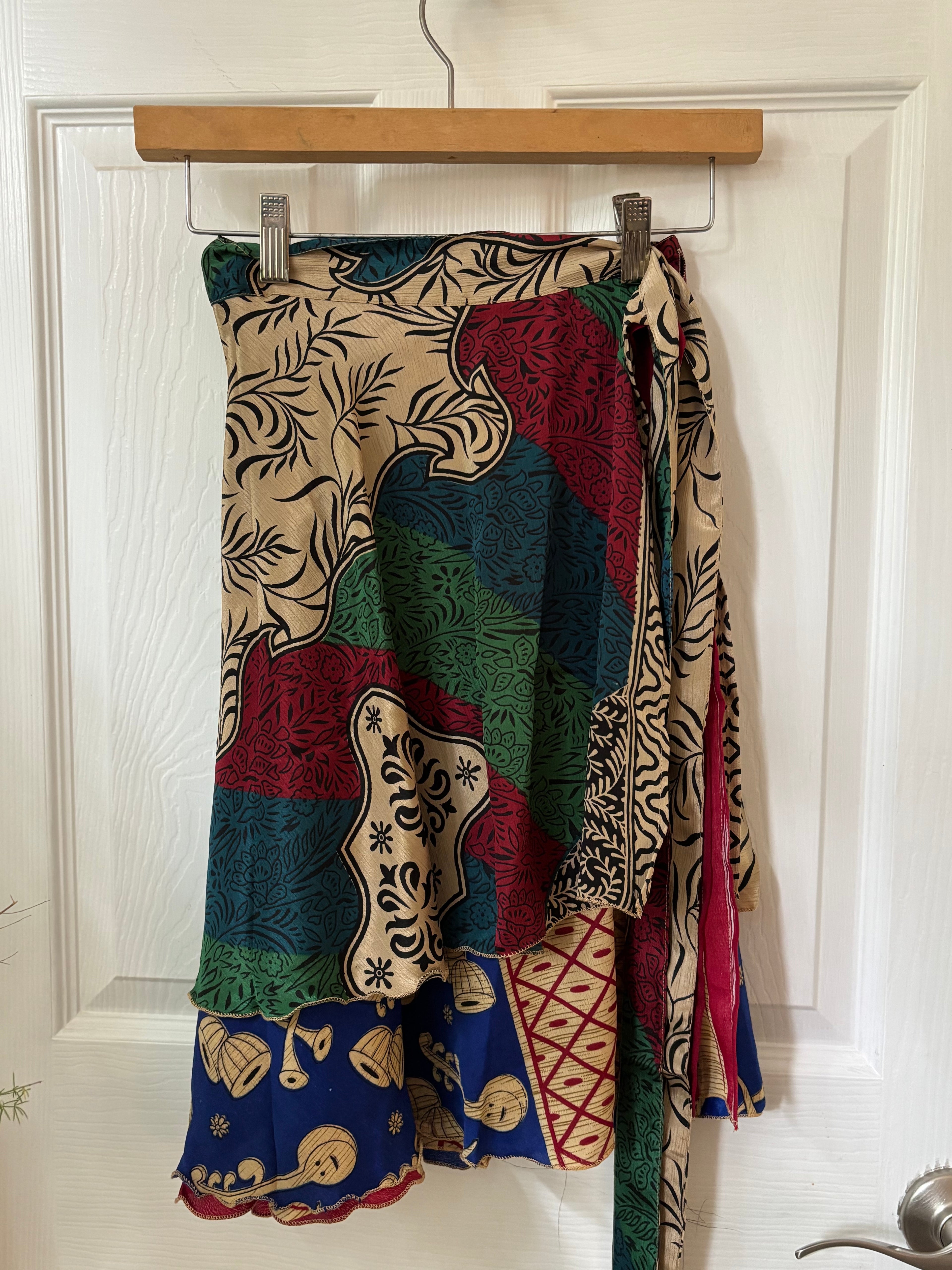 Knee Length Bohemian Flowy Dancing Worship Skirt | Indian Silk Sari Wrap Skirt - Double Layer , Reversible