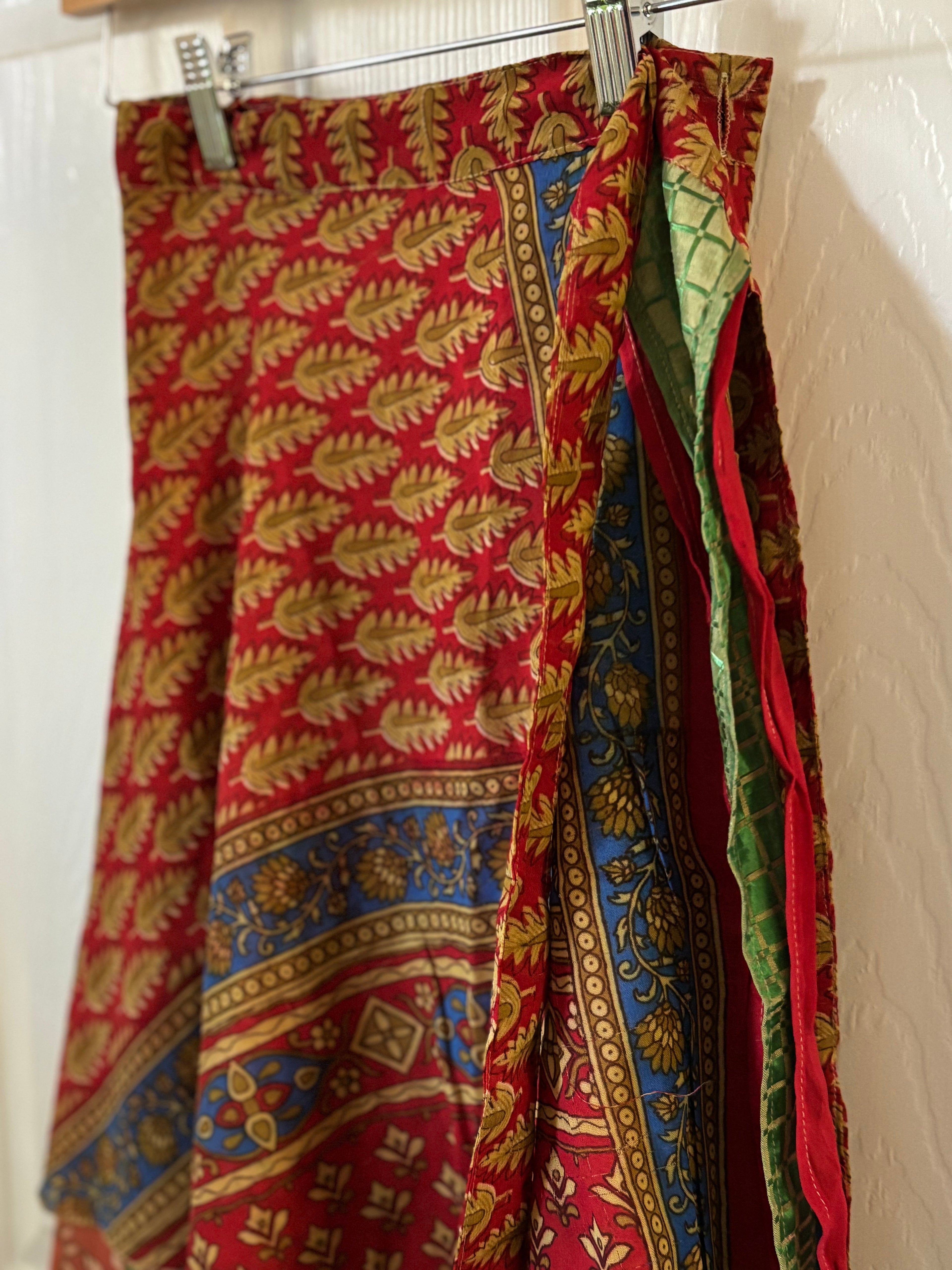 Knee Length Bohemian Flowy Dancing Worship Skirt | Indian Silk Sari Wrap Skirt - Double Layer , Reversible