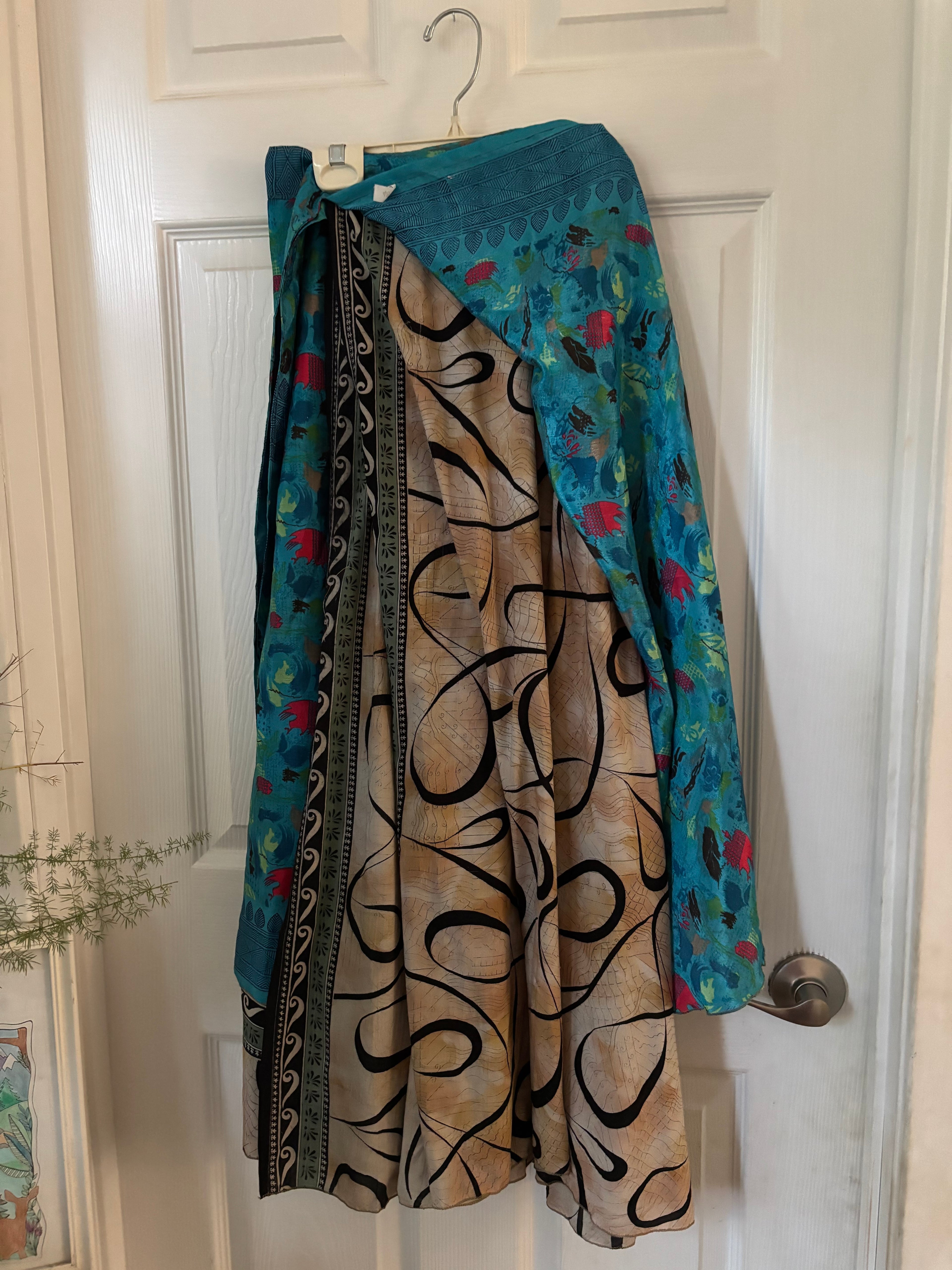 Bohemian Indian Silk Sari Wrap Skirt - Double Layer , Reversible | Free Flow Dancing Skirt