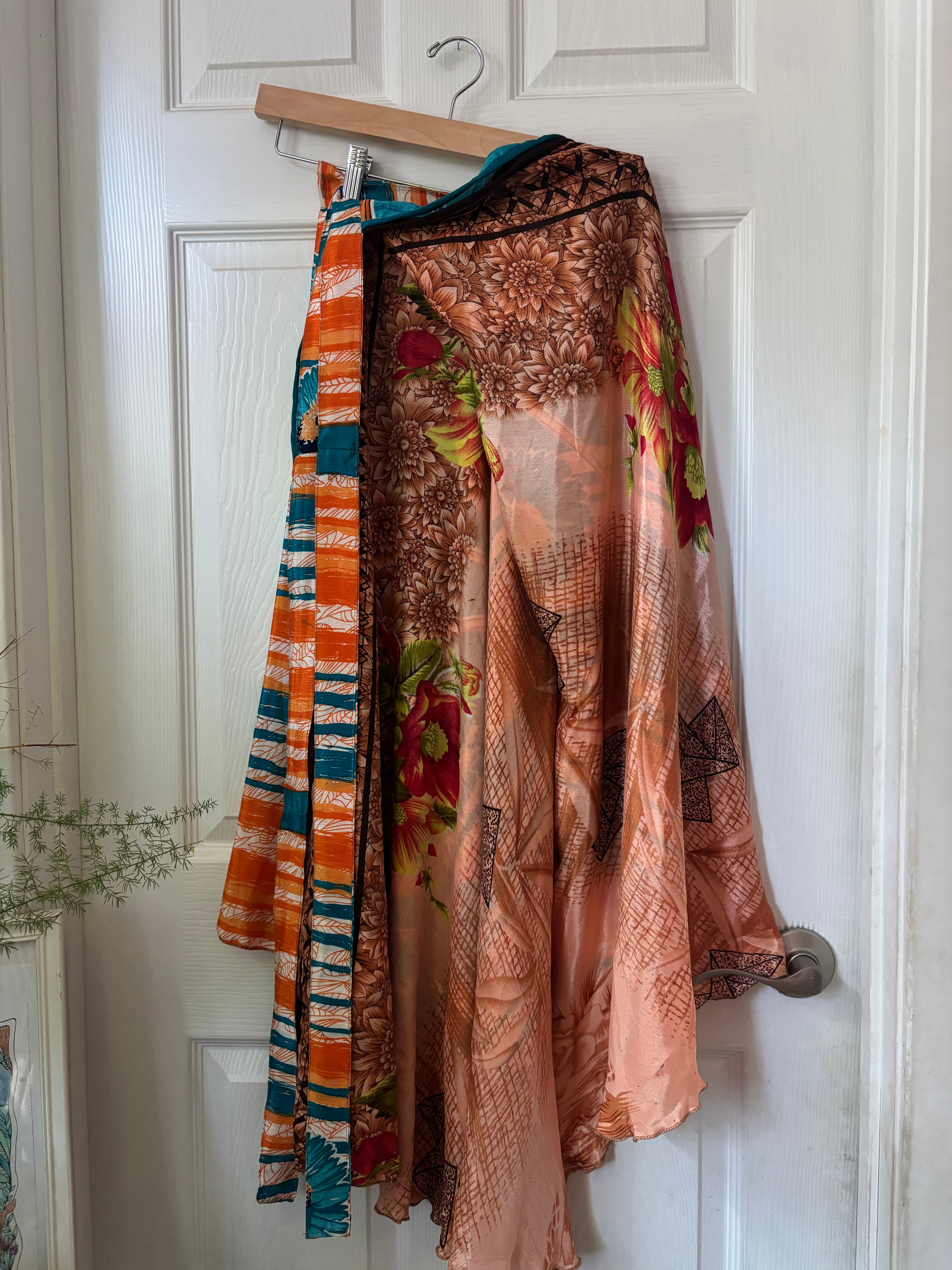 Indian Silk Sari Wrap Skirt - Double Layer , Reversible | Free Flow Dancing Skirt