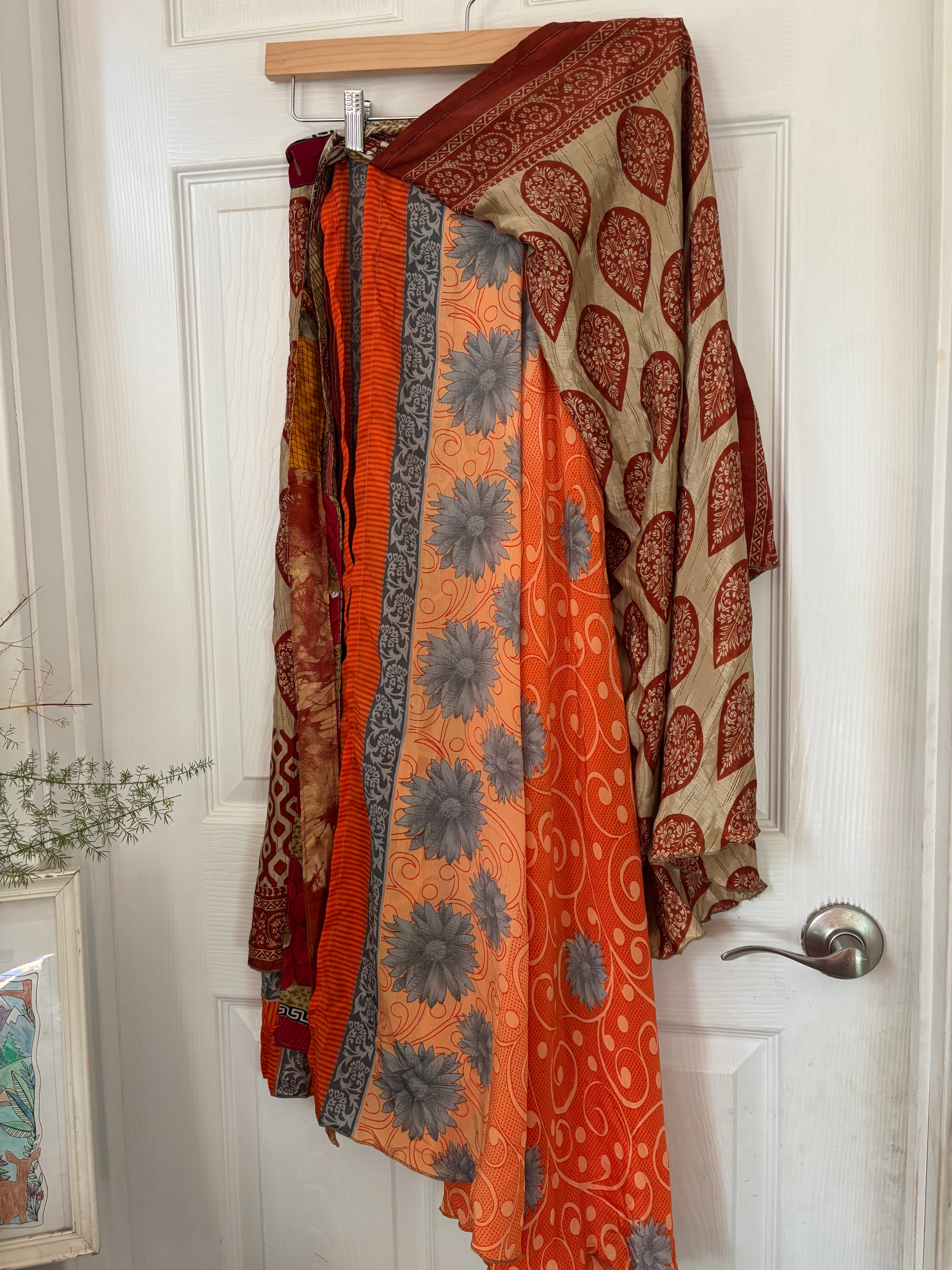 Bohemian Flowy Indian Silk Sari Wrap Skirt - Double Layer , Reversible | Free Flow Dancing Skirt