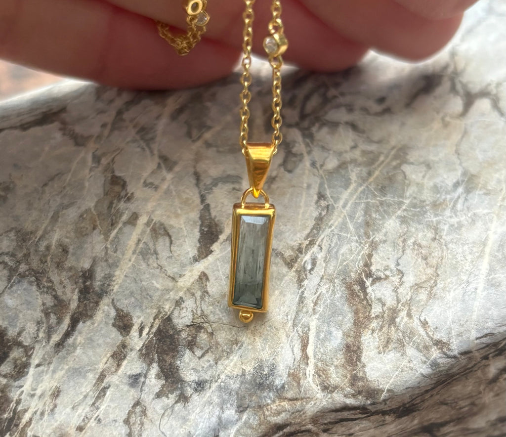 14k Gold Bicolor Tourmaline Baguette Necklace