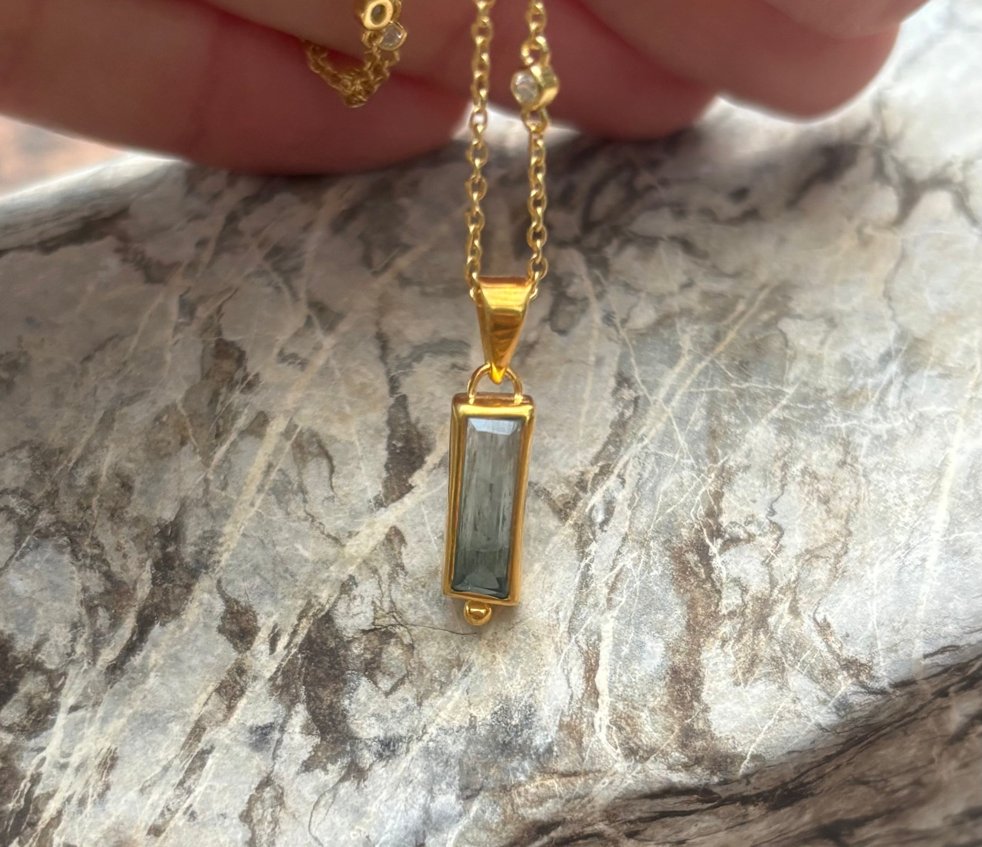 14k Gold Bicolor Tourmaline Baguette Necklace
