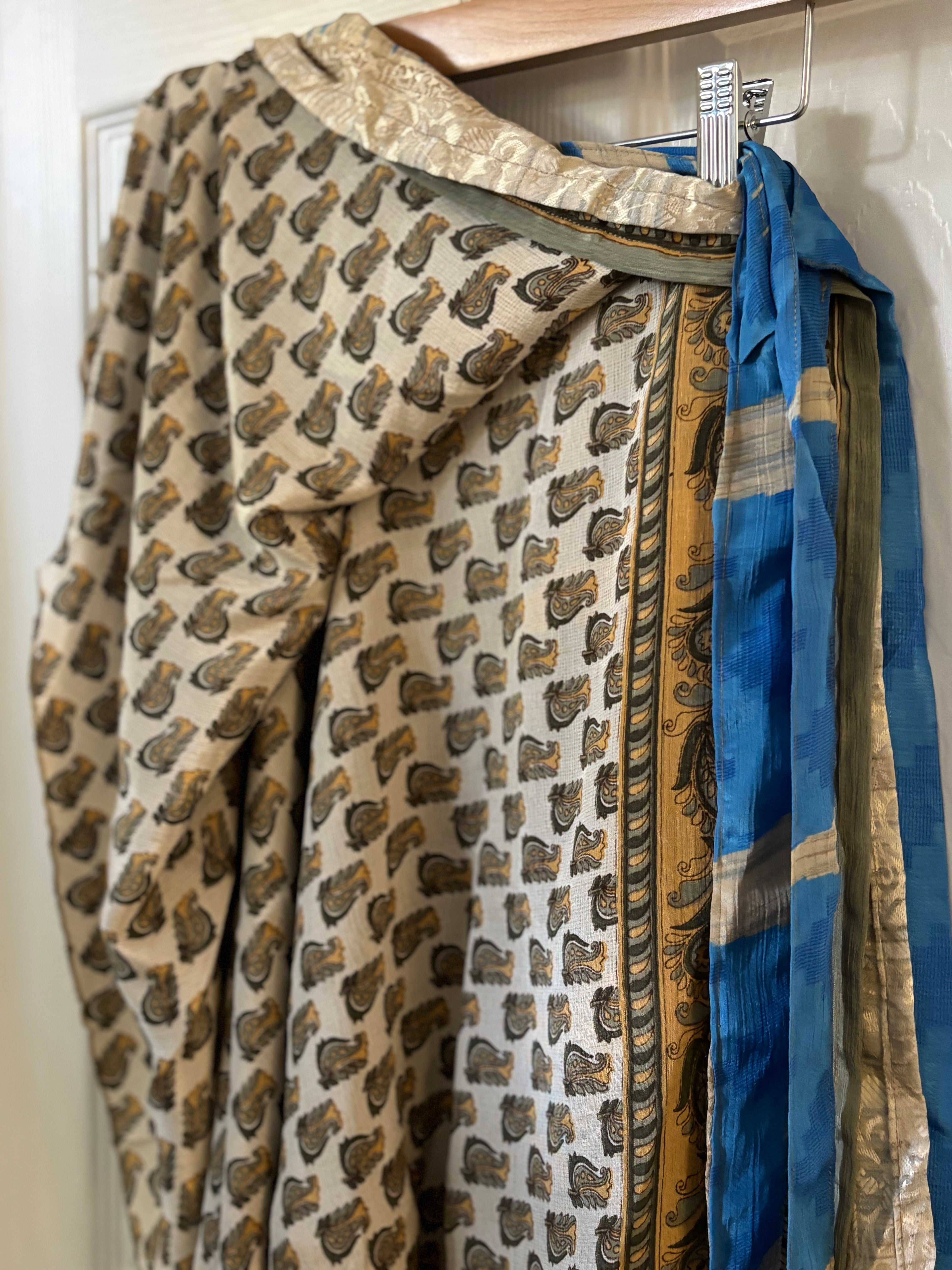 Knee Length Bohemian Flowy Dancing Worship Skirt | Indian Silk Sari Wrap Skirt - Double Layer , Reversible