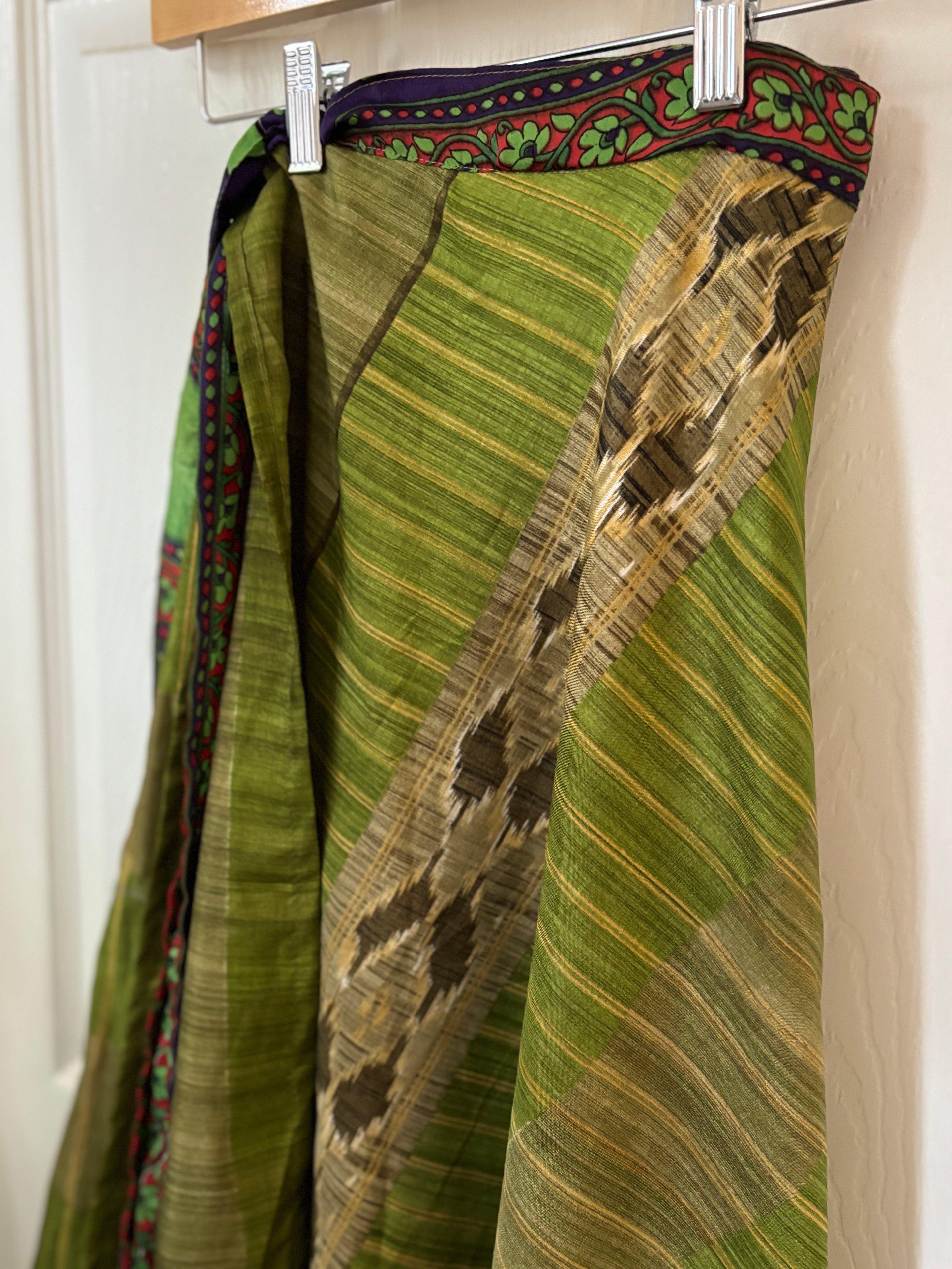 Warfare Worship Skirt | Bohemian Flowy Indian Silk Sari Wrap Skirt - Double Layer , Reversible | Free Flow Dancing Skirt