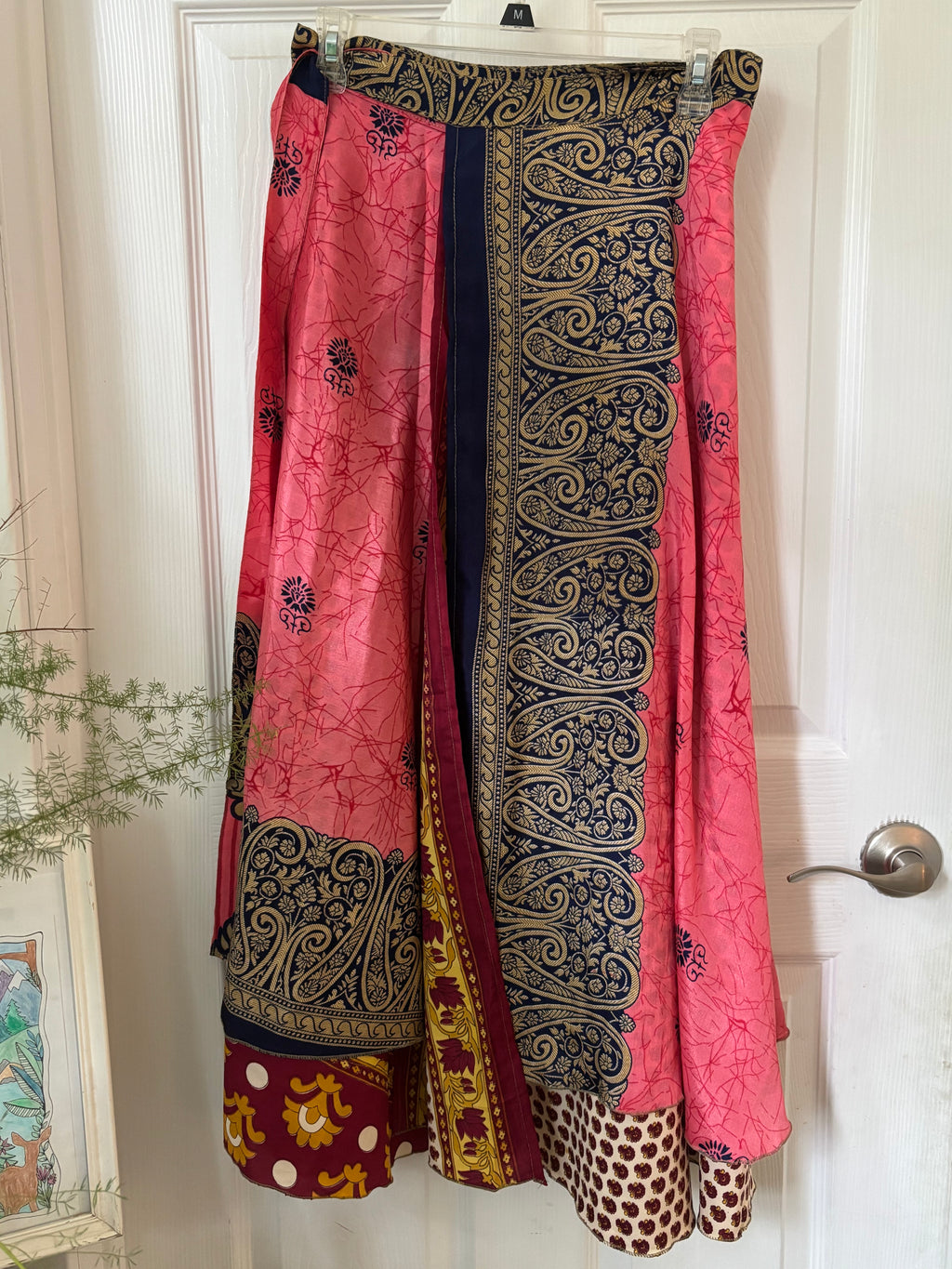 Warfare Worship Skirt | Bohemian Flowy Indian Silk Sari Wrap Skirt - Double Layer , Reversible | Free Flow Dancing Skirt
