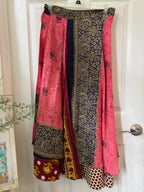 Warfare Worship Skirt | Bohemian Flowy Indian Silk Sari Wrap Skirt - Double Layer , Reversible | Free Flow Dancing Skirt