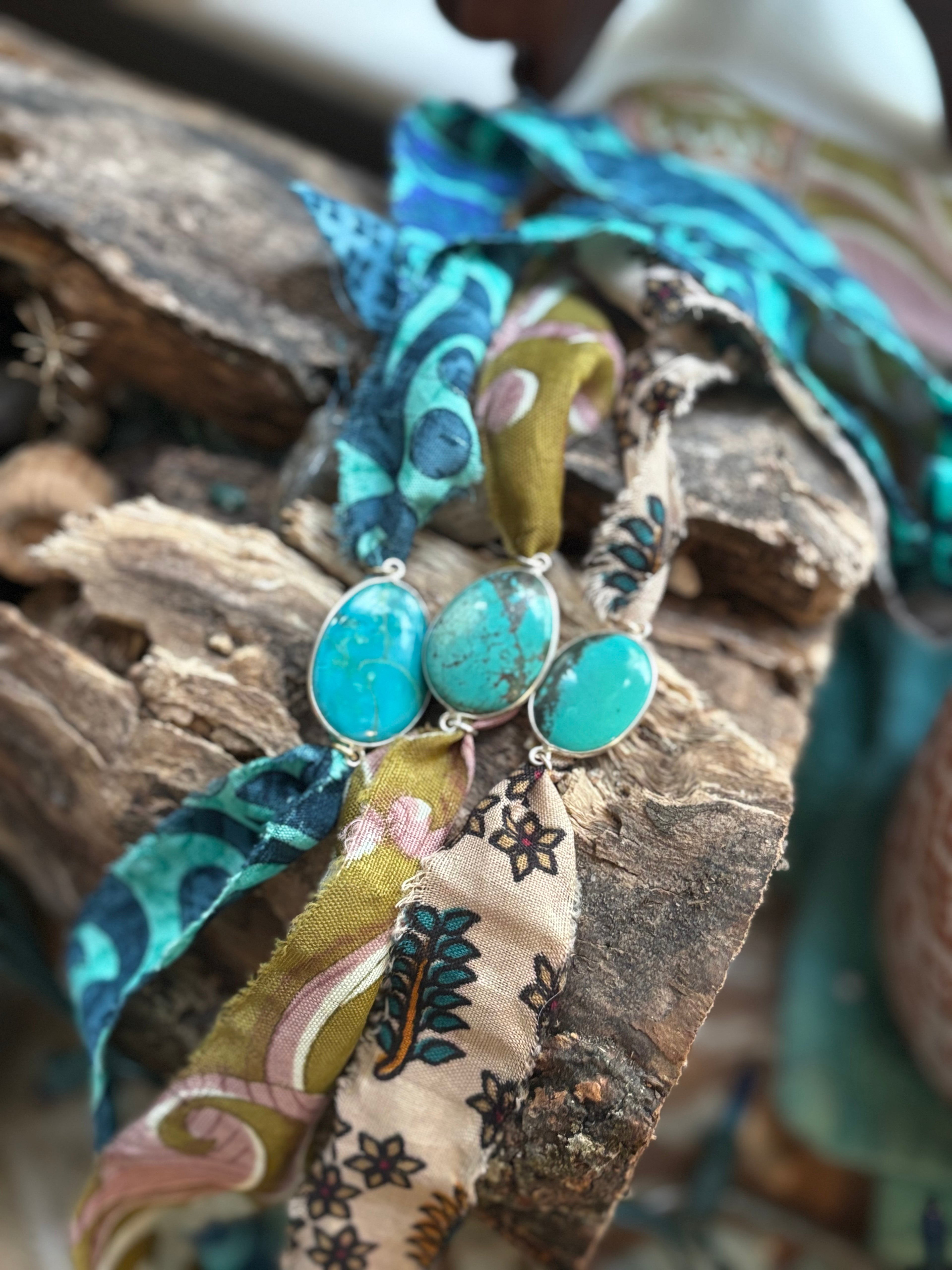 Natural Turquoise Sari Wrap Bracelet