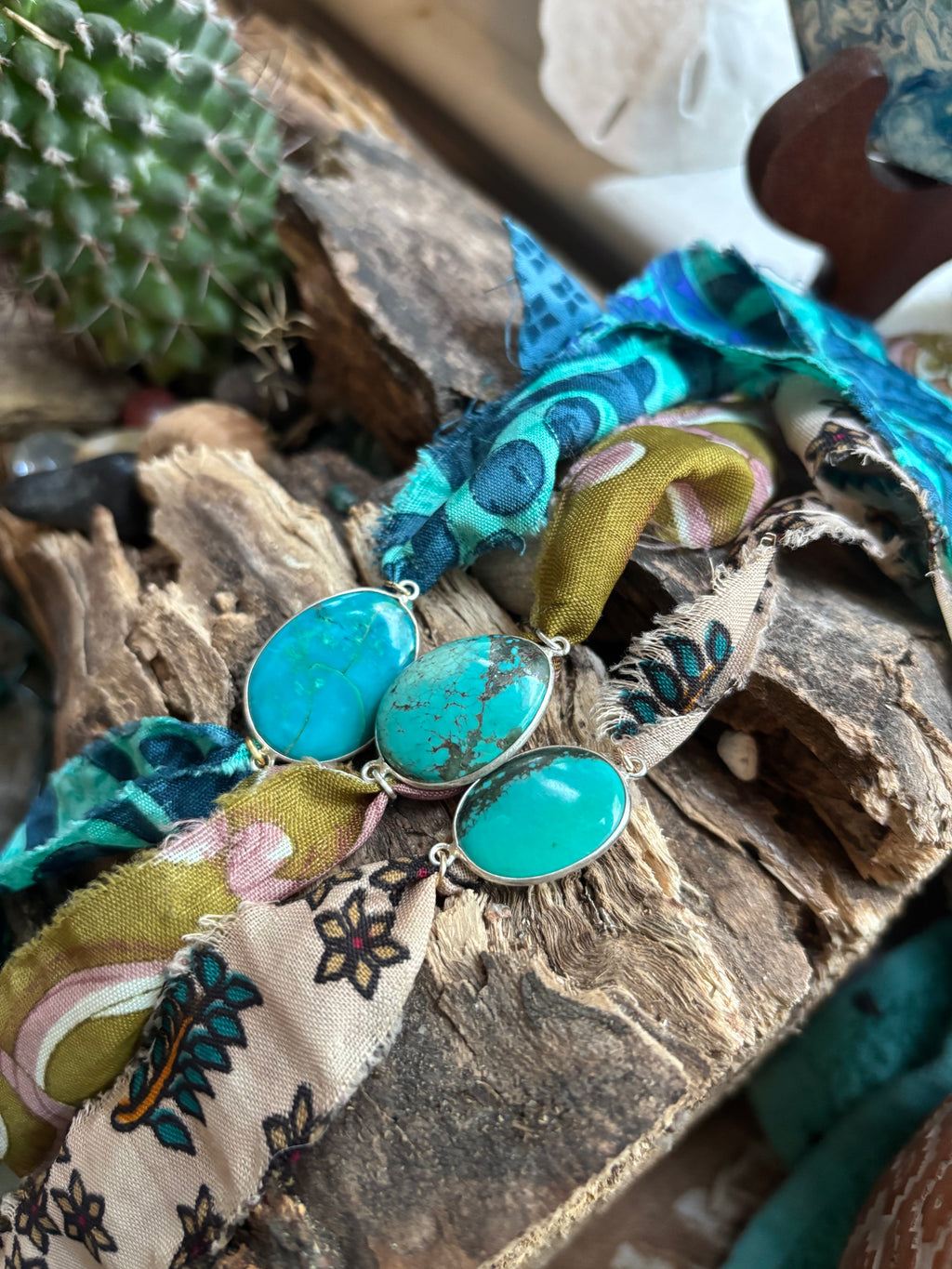 Natural Turquoise Sari Wrap Bracelet