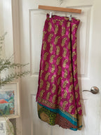 Warfare Worship Skirt | Bohemian Flowy Indian Silk Sari Wrap Skirt - Double Layer , Reversible | Free Flow Dancing Skirt