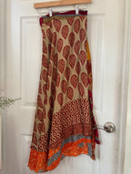 Bohemian Flowy Indian Silk Sari Wrap Skirt - Double Layer , Reversible | Free Flow Dancing Skirt