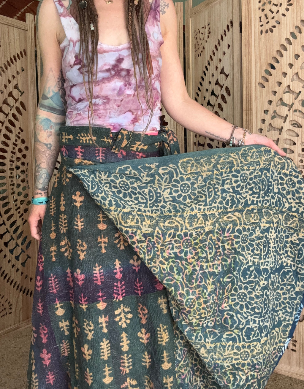 Indigo Kantha Wrap Skirt - Tribal Print