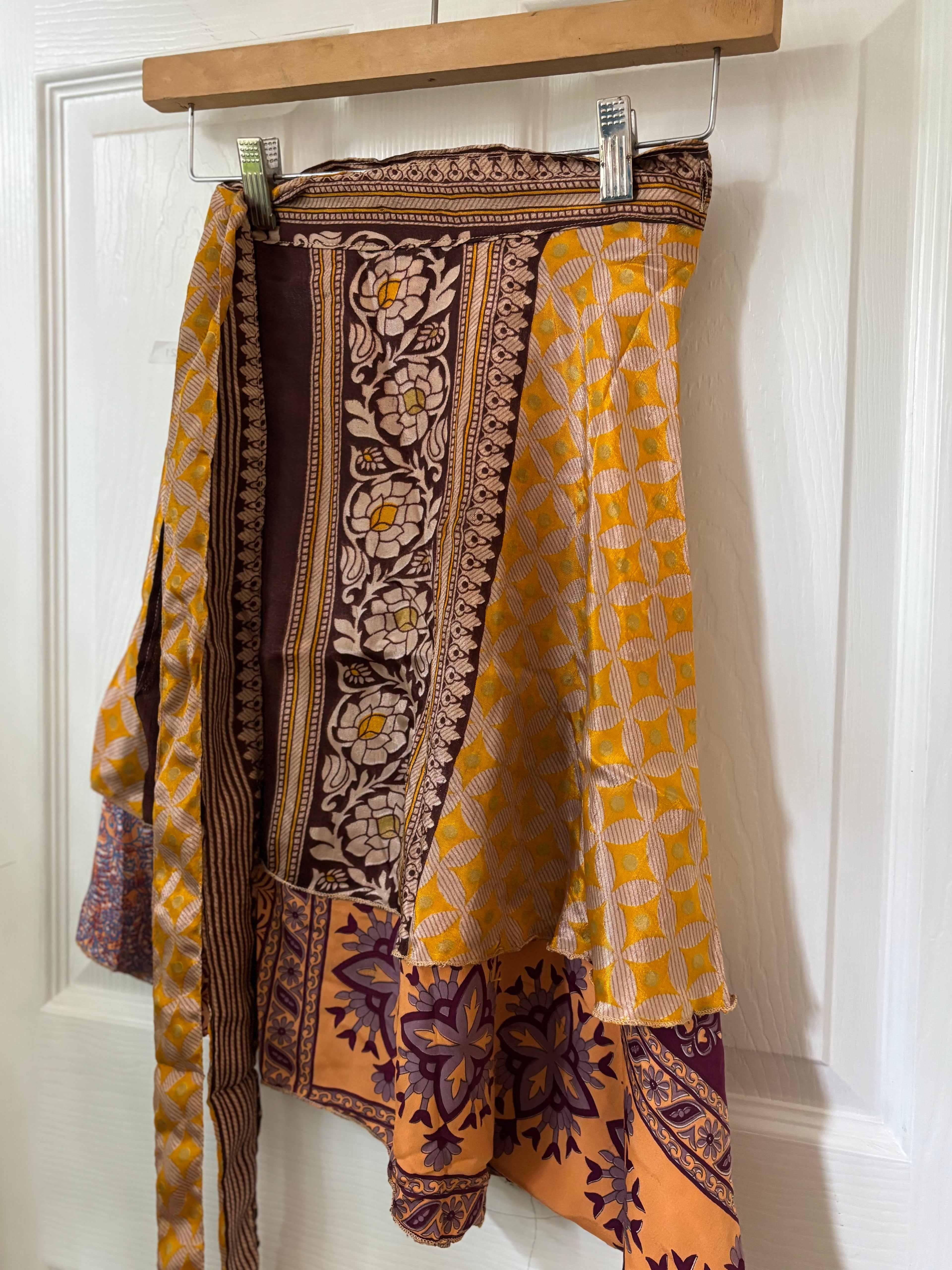 Knee Length Bohemian Flowy Dancing Worship Skirt | Indian Silk Sari Wrap Skirt - Double Layer , Reversible