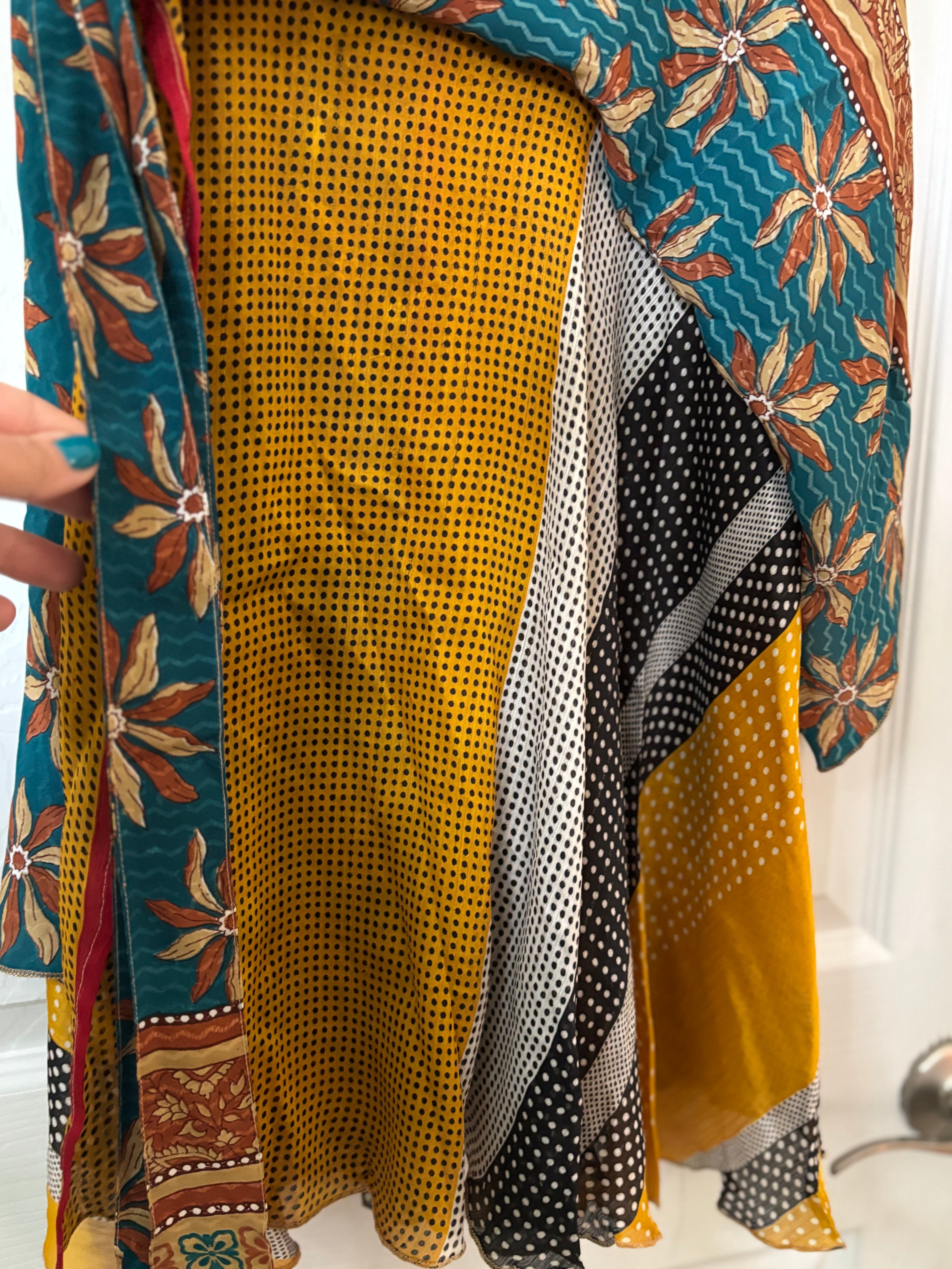 GIRLS Bohemian Flowy Dancing Worship Skirt | Indian Silk Sari Wrap Skirt - Double Layer , Reversible