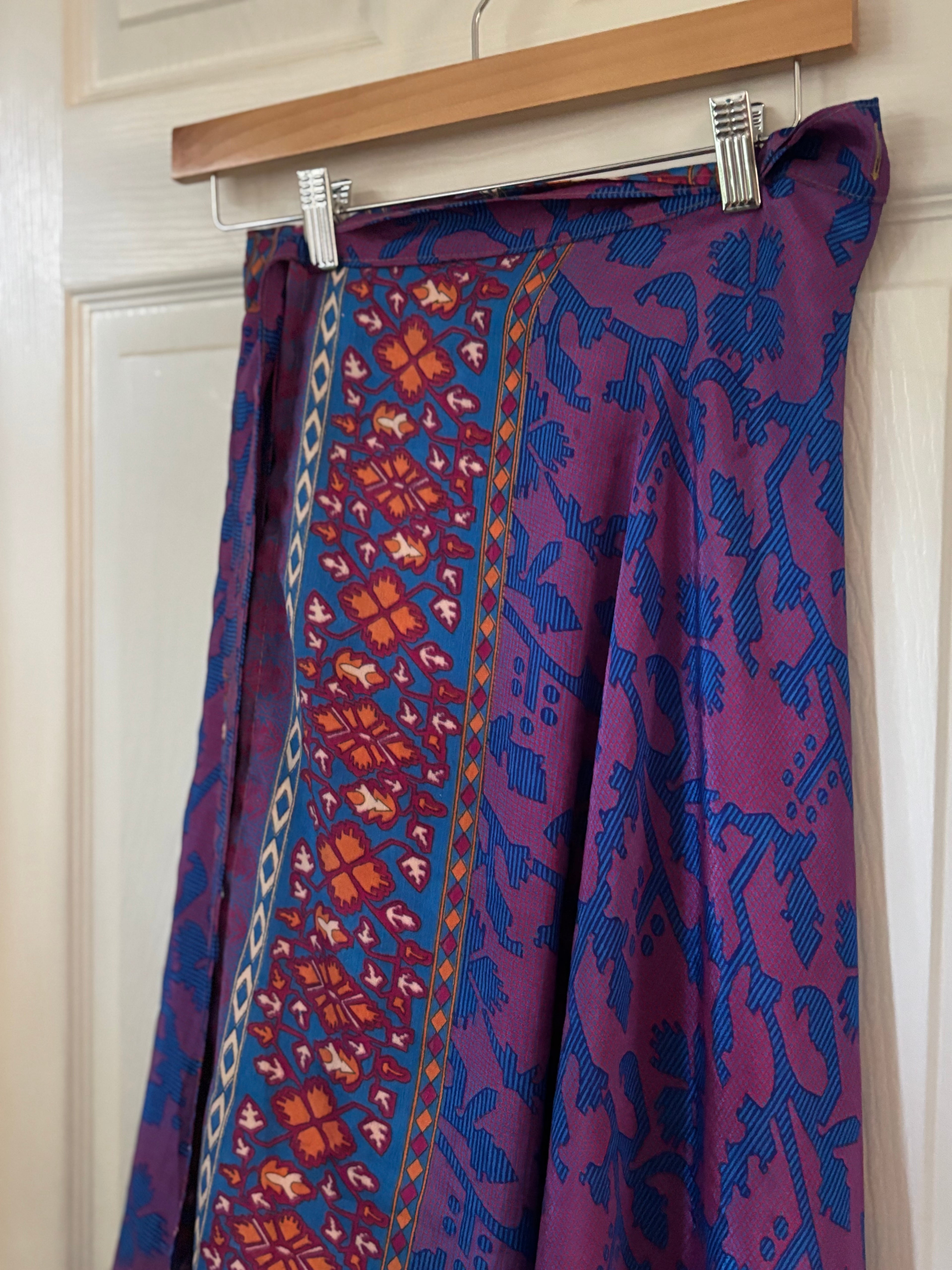 Bohemian Flowy Indian Silk Sari Wrap Skirt - Double Layer , Reversible | Free Flow Dancing Skirt