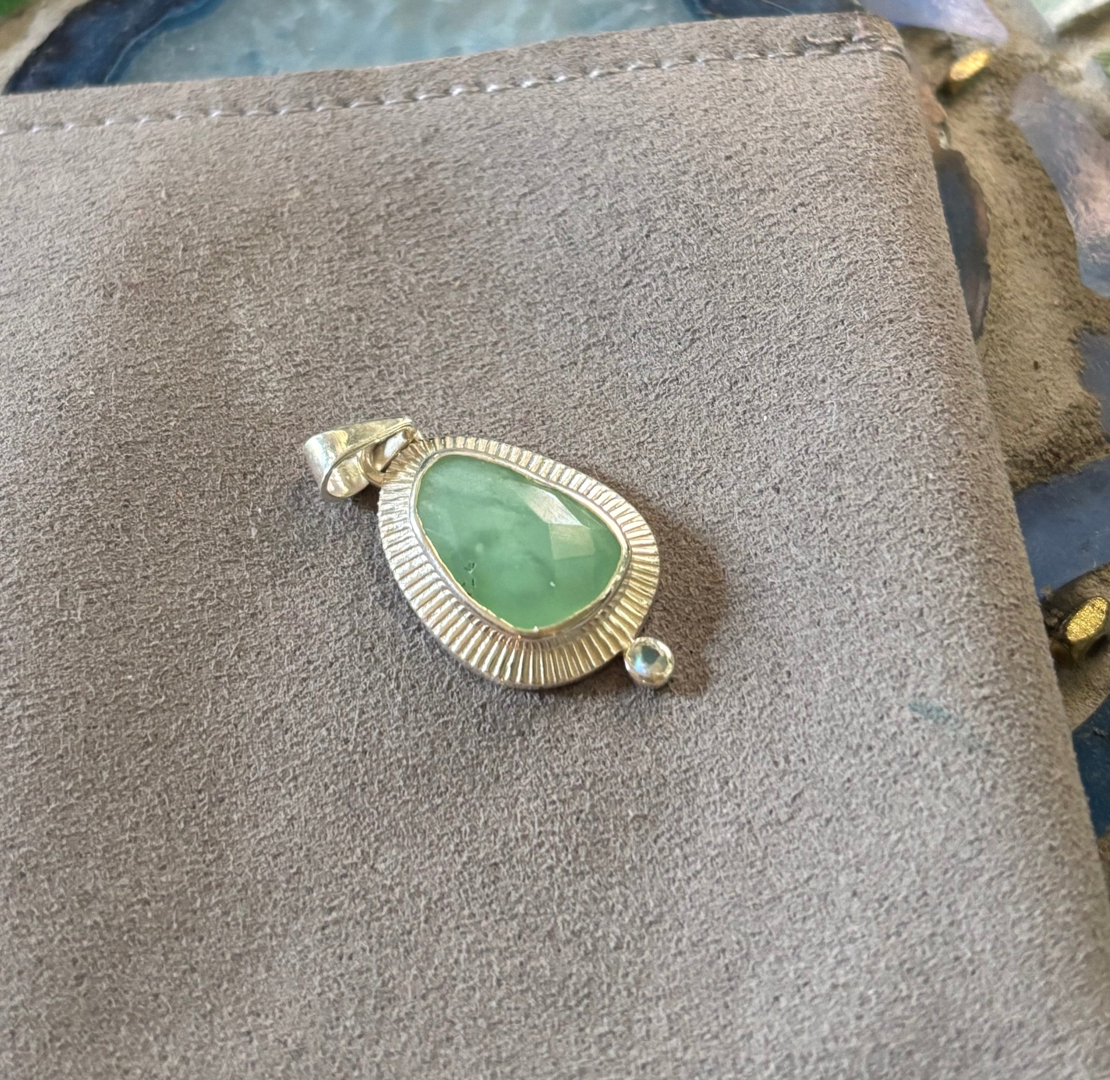 Sterling 925 Etched Aqua Rosecut Chalcedony + Moonstone Necklace