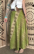 Worship Skirt | Bohemian Flowy Indian Silk Sari Wrap Skirt - Double Layer , Reversible | Free Flow Dancing Skirt