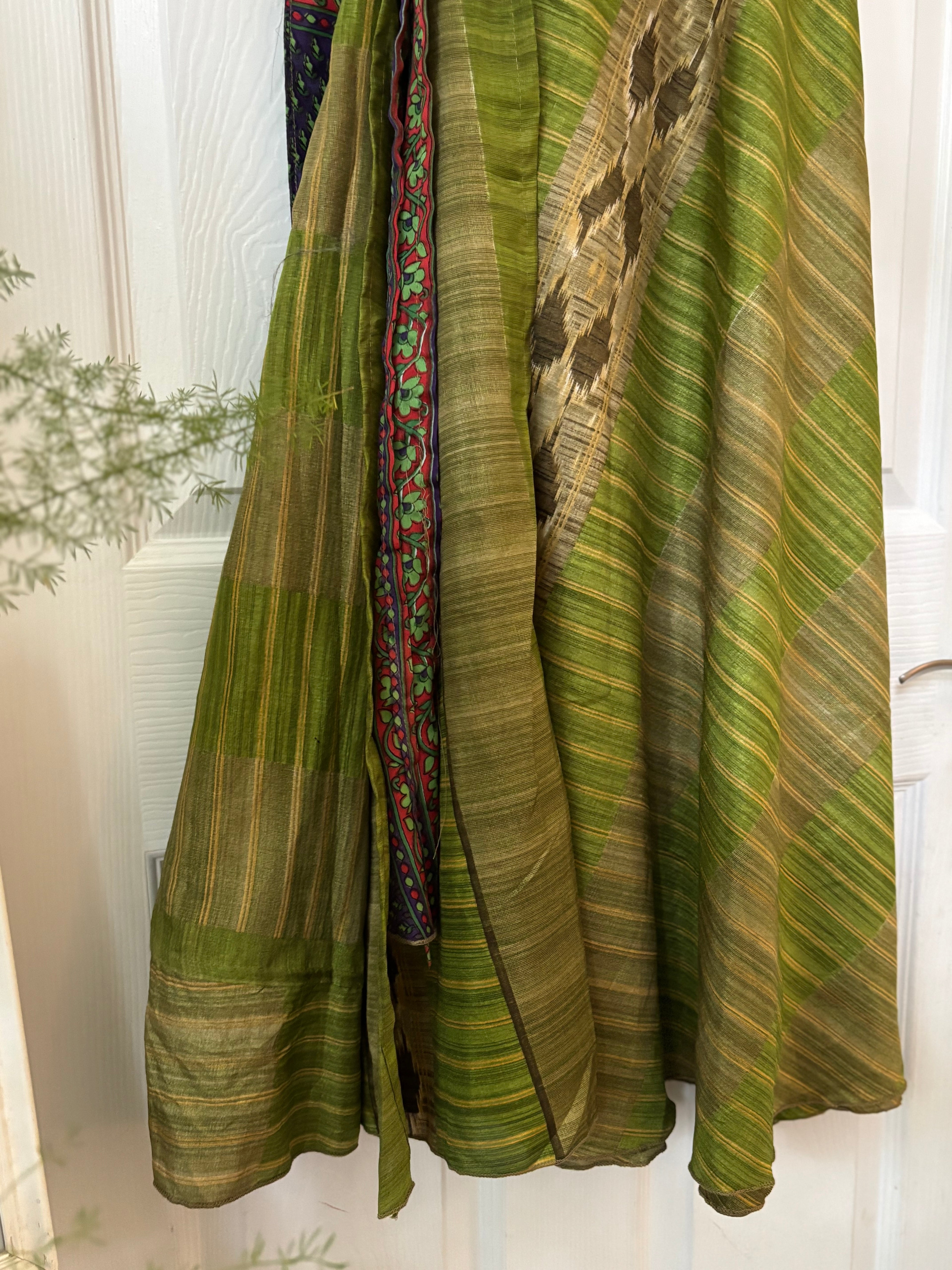 Warfare Worship Skirt | Bohemian Flowy Indian Silk Sari Wrap Skirt - Double Layer , Reversible | Free Flow Dancing Skirt