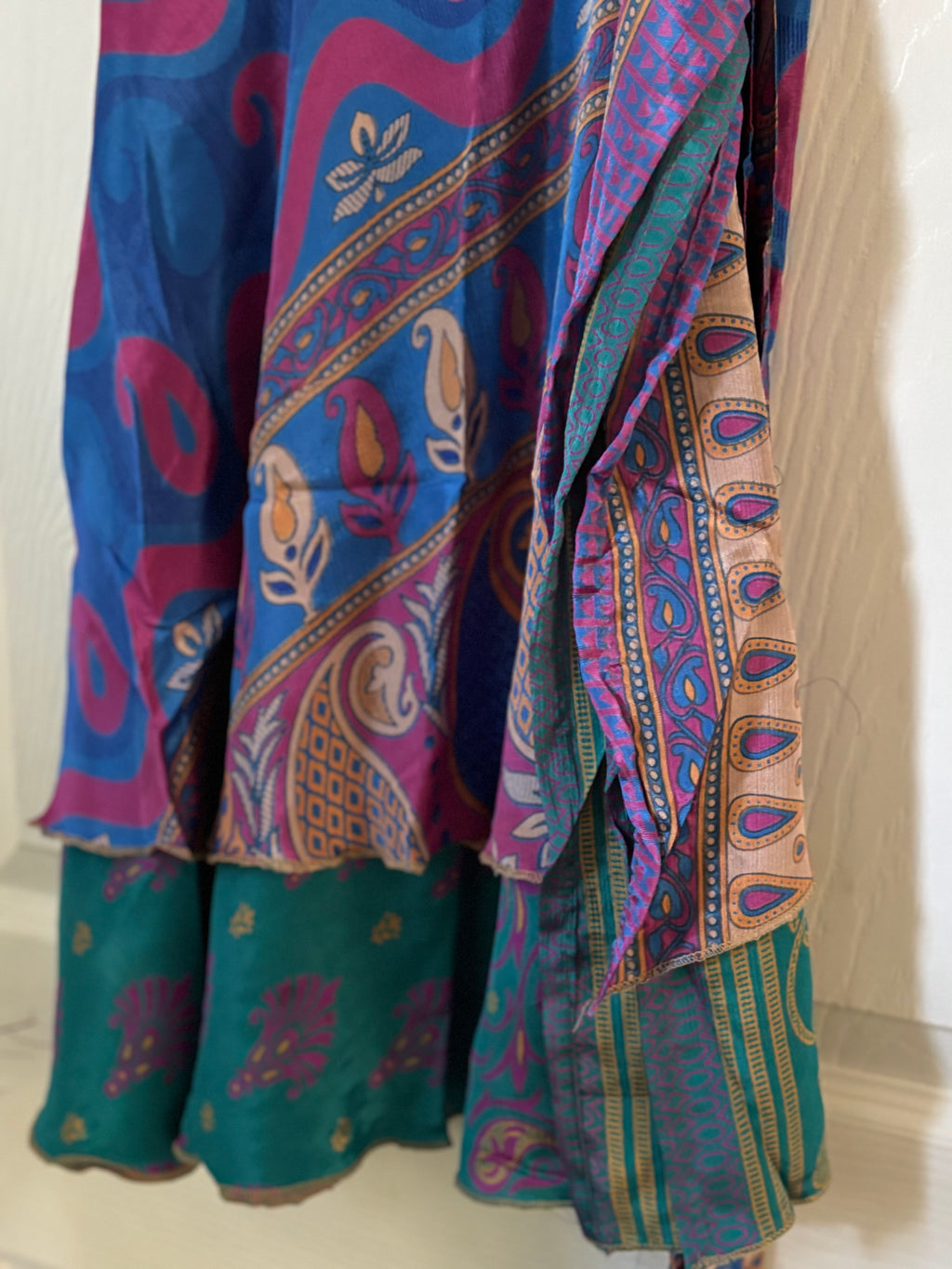 Knee Length Bohemian Flowy Dancing Worship Skirt | Indian Silk Sari Wrap Skirt - Double Layer , Reversible