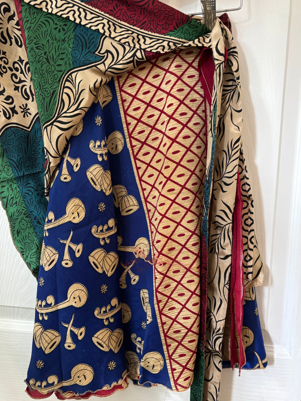 Knee Length Bohemian Flowy Dancing Worship Skirt | Indian Silk Sari Wrap Skirt - Double Layer , Reversible