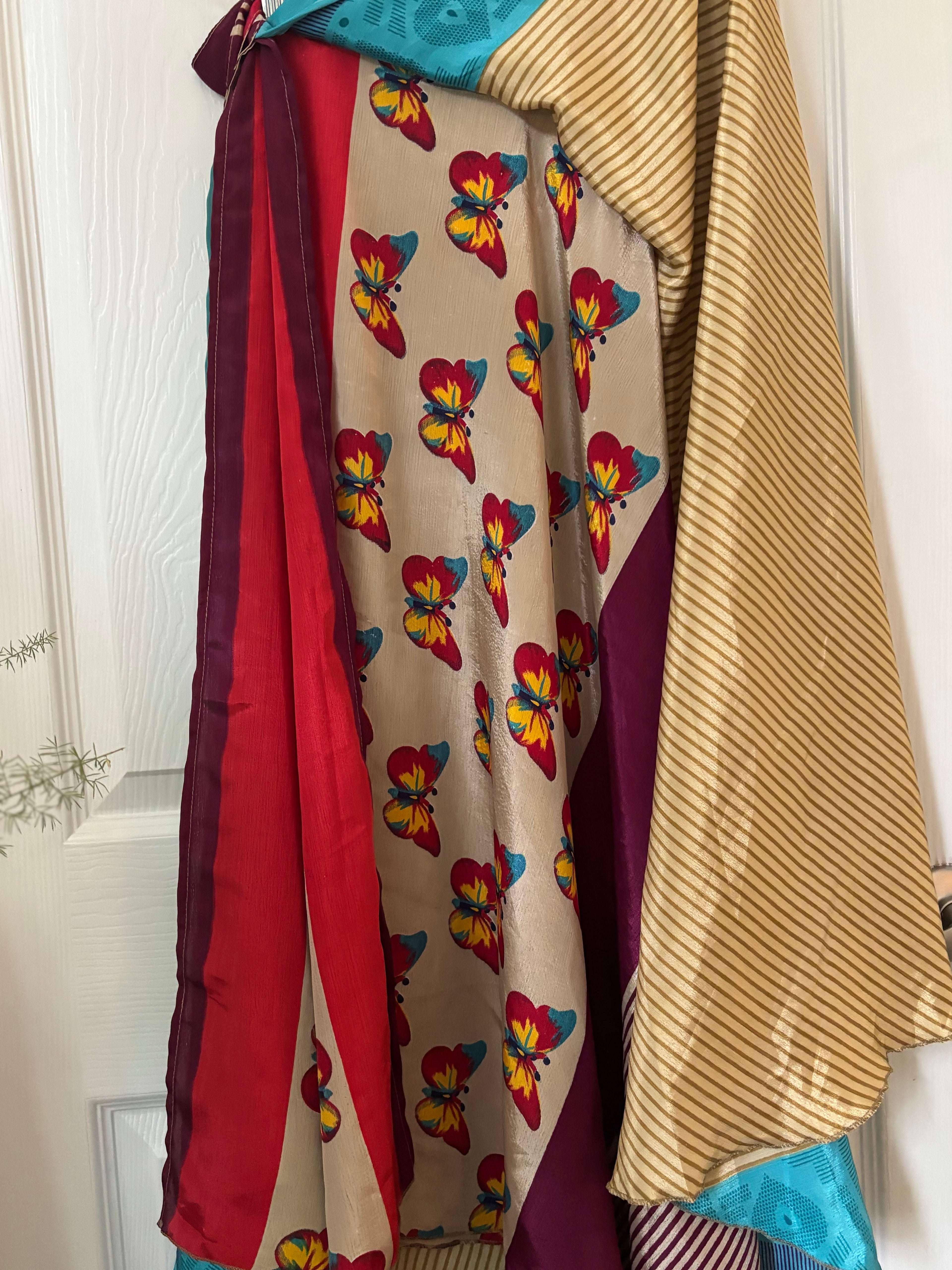 Warfare Worship Skirt | Bohemian Flowy Indian Silk Sari Wrap Skirt - Double Layer , Reversible | Free Flow Dancing Skirt