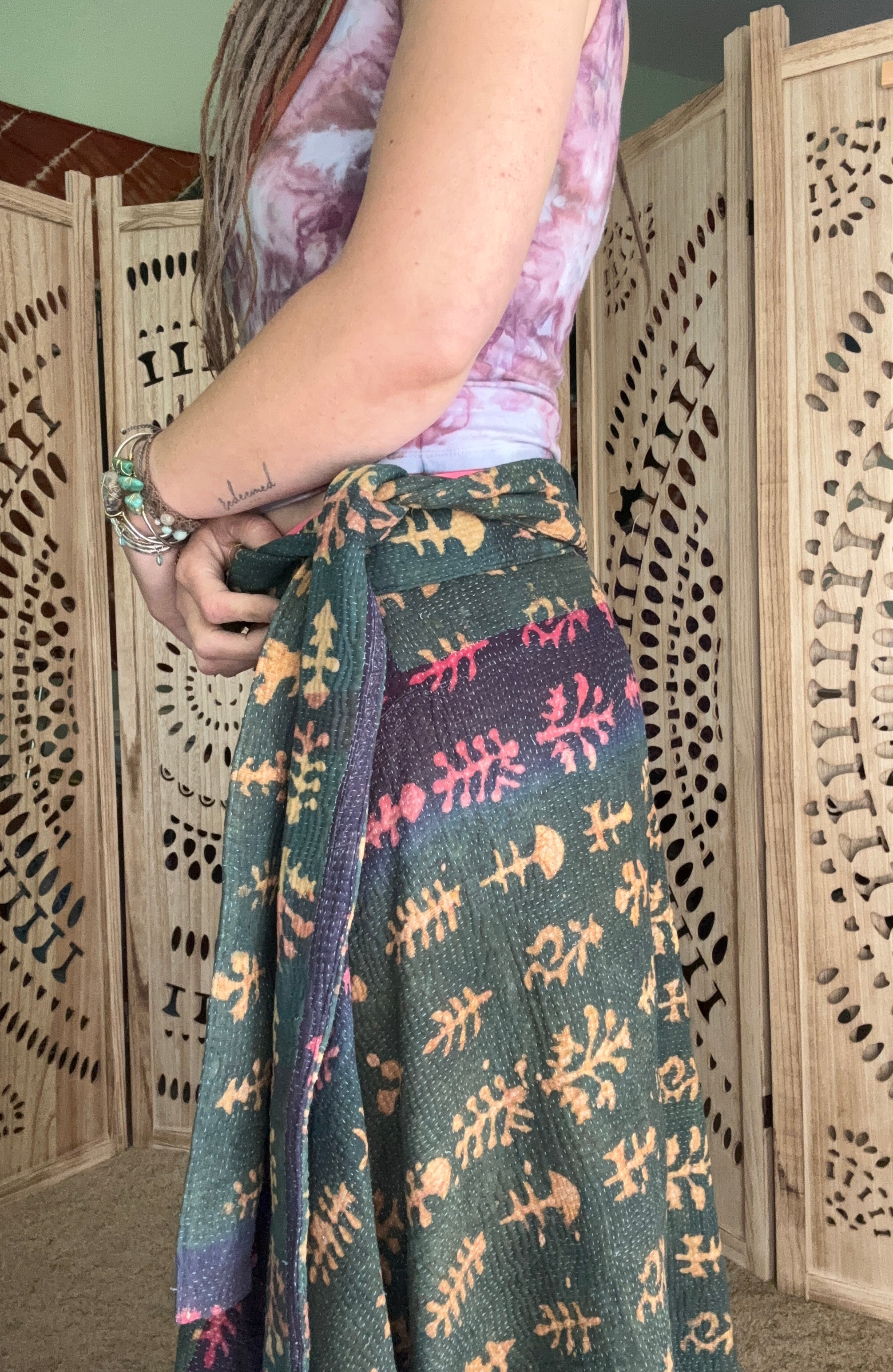 Indigo Kantha Wrap Skirt - Tribal Print