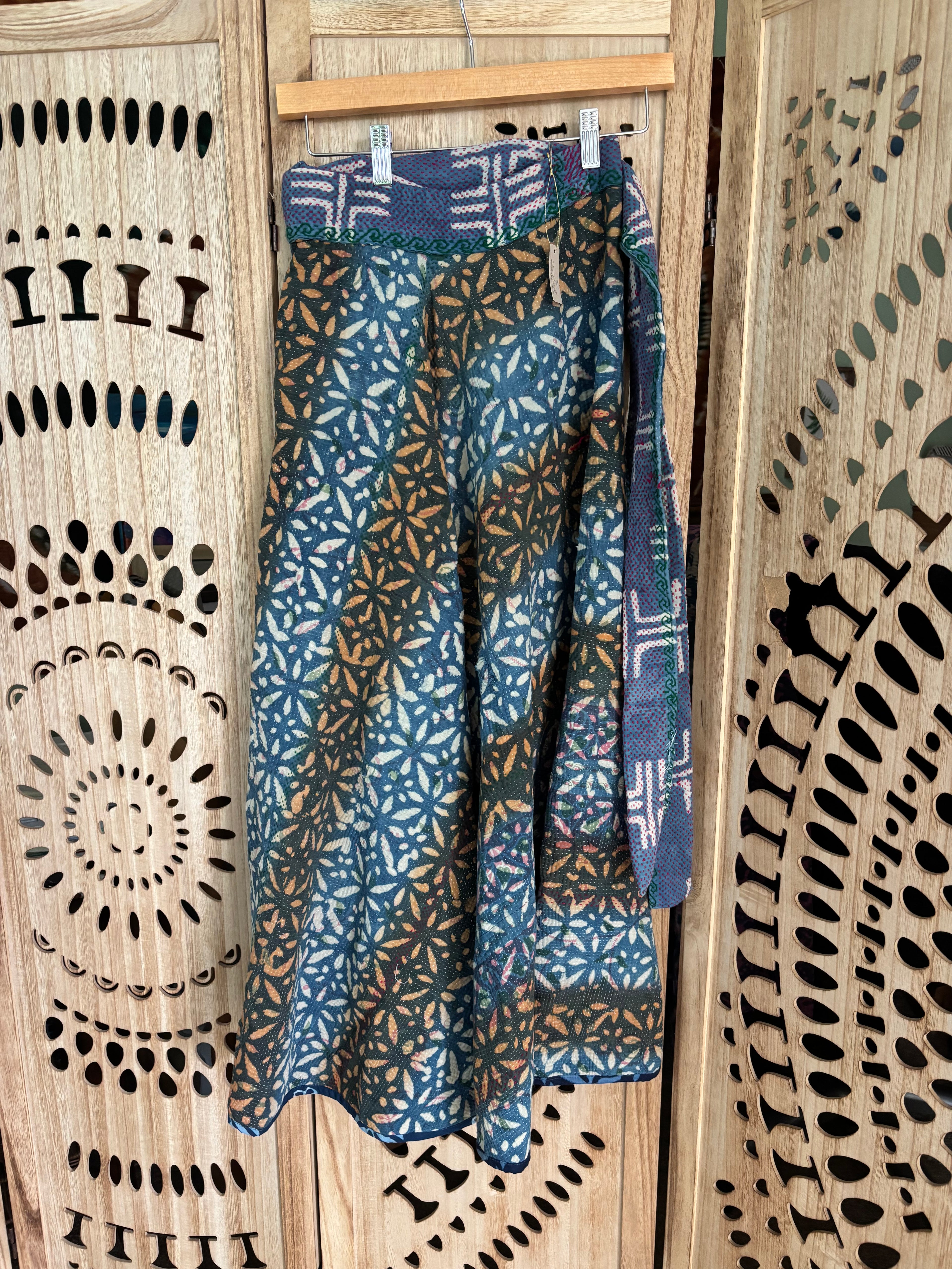 Indigo Kantha Wrap Skirt - Tribal Print