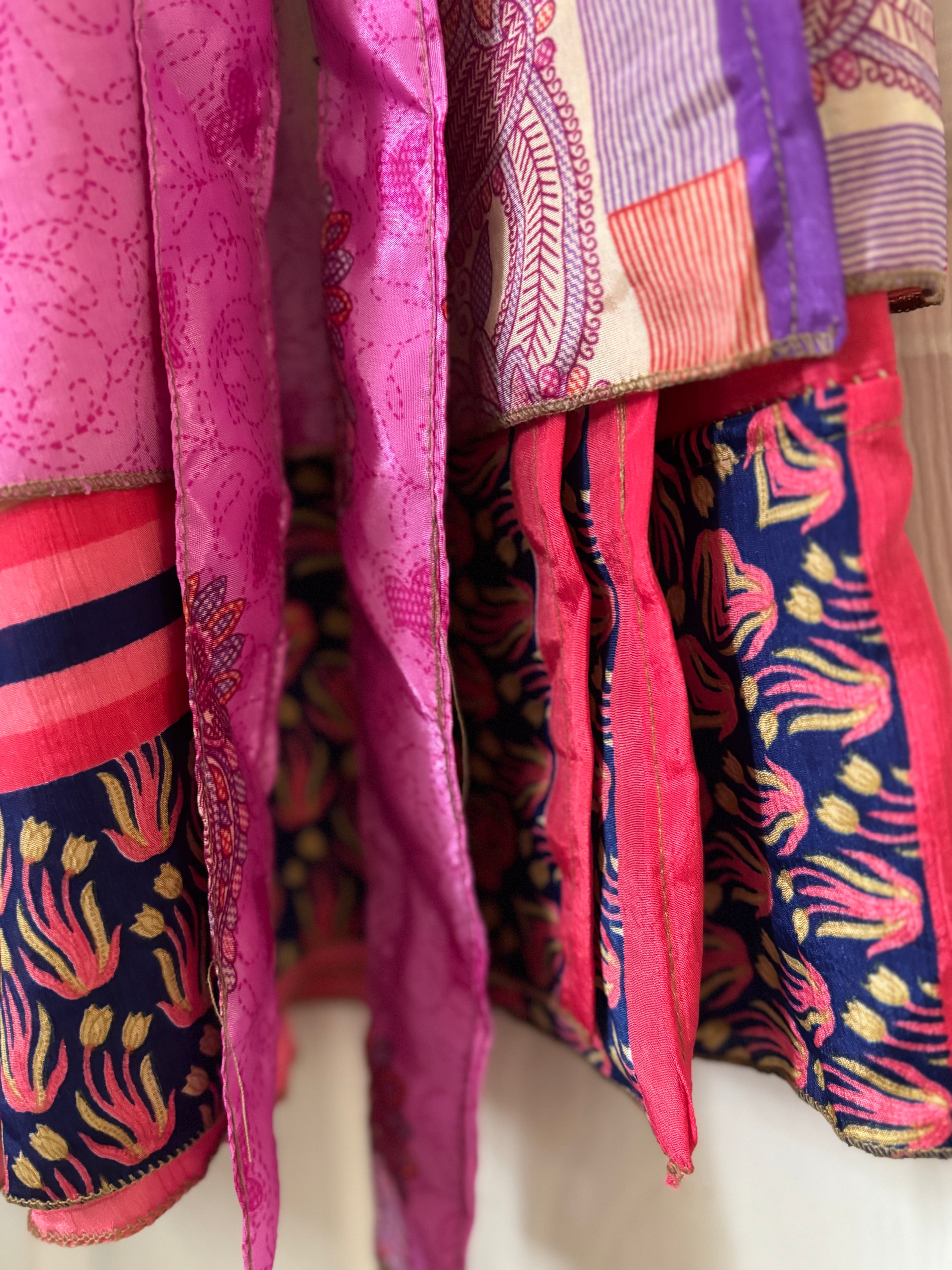 Warfare Worship Skirt | Bohemian Flowy Indian Silk Sari Wrap Skirt - Double Layer , Reversible | Free Flow Dancing Skirt