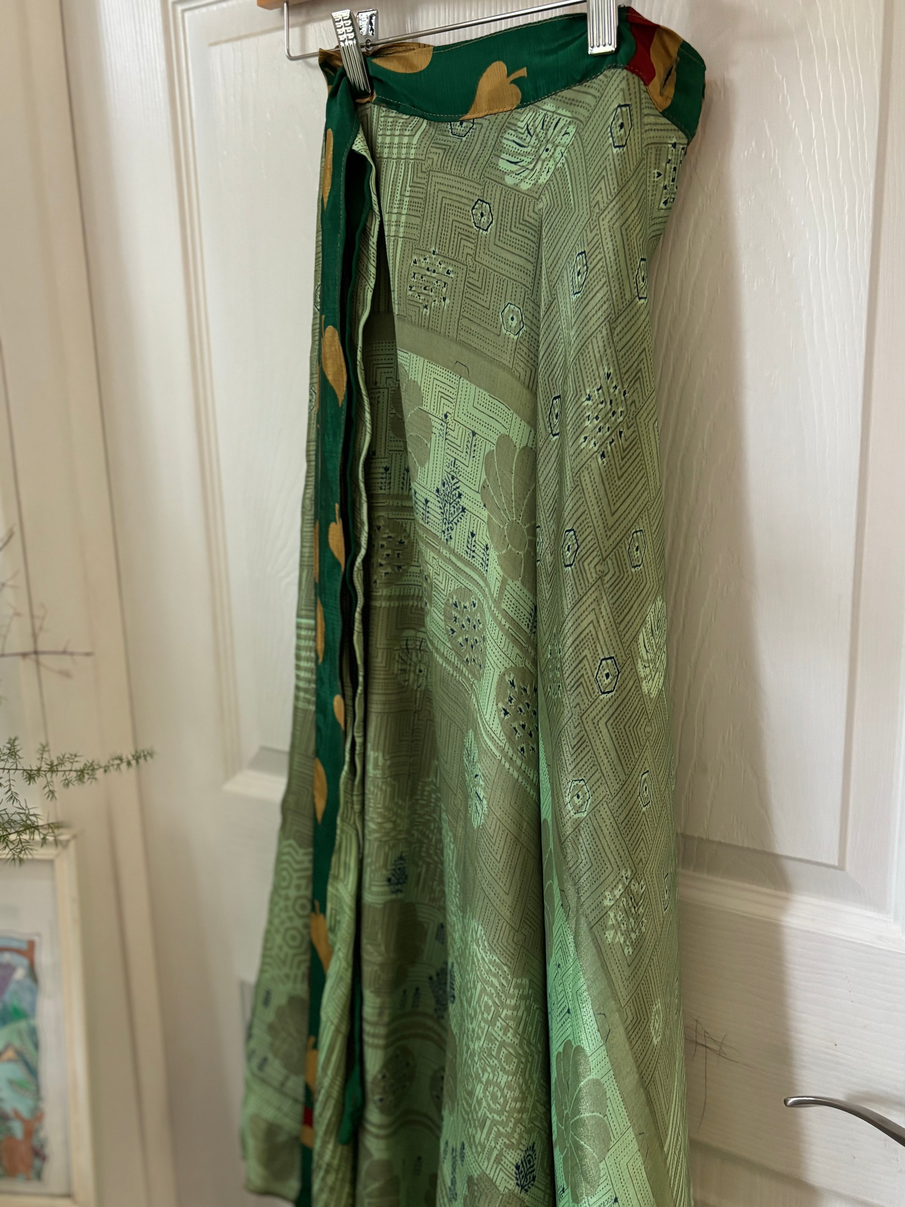 Worship Skirt | Bohemian Flowy Indian Silk Sari Wrap Skirt - Double Layer , Reversible | Free Flow Dancing Skirt