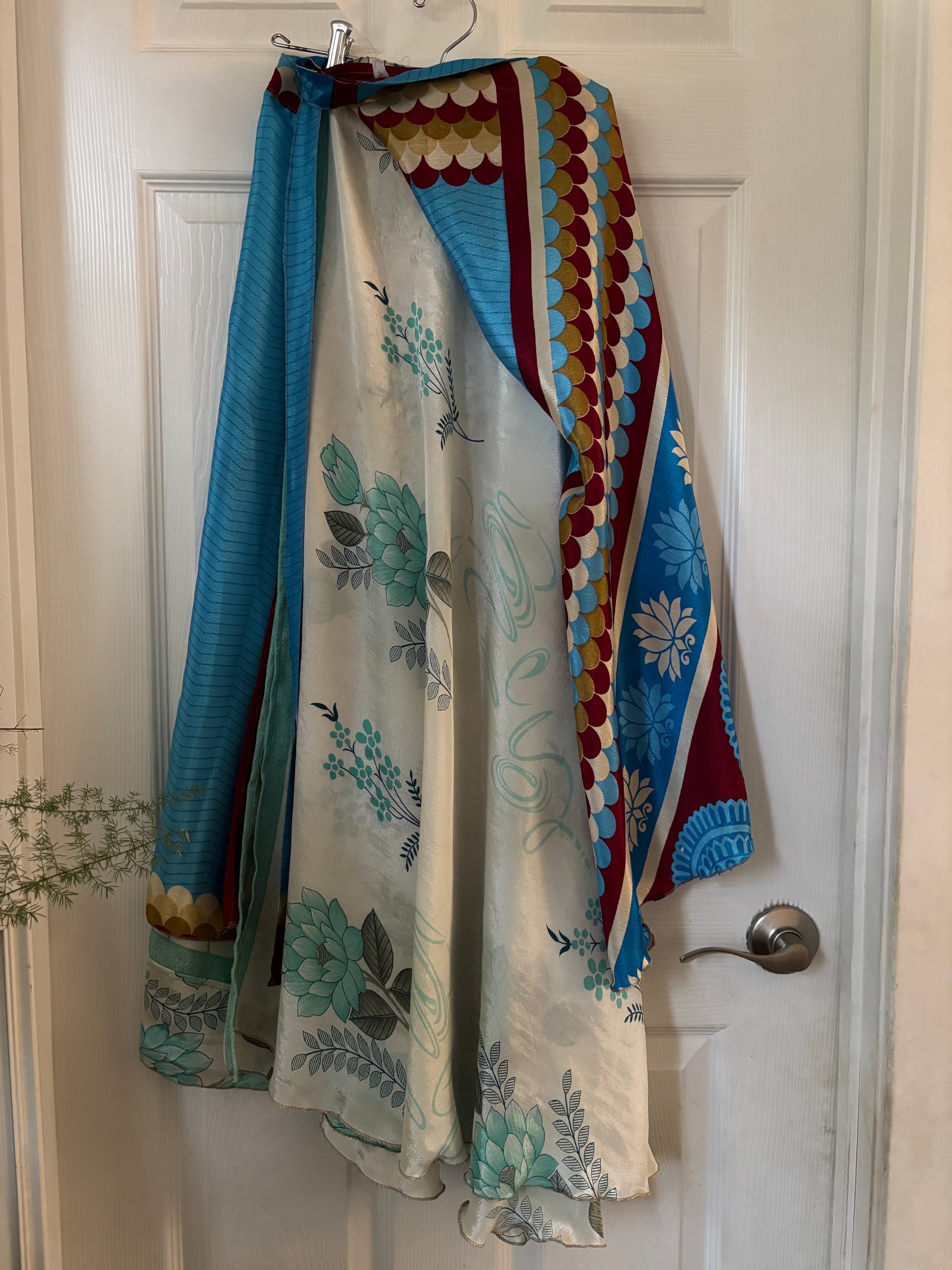 Bohemian Indian Silk Sari Wrap Skirt - Double Layer , Reversible | Free Flow Dancing Skirt