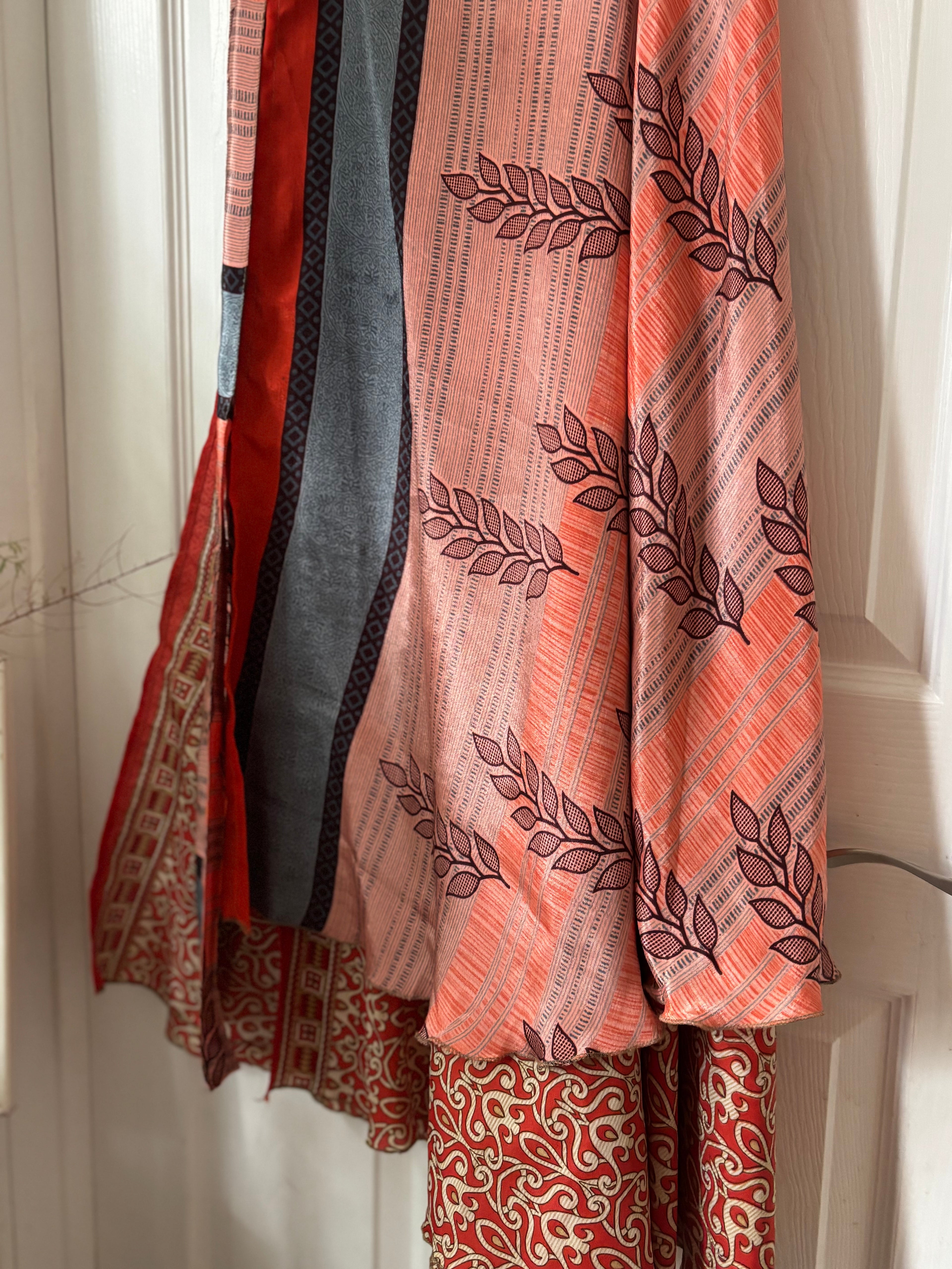 Warfare Worship Skirt | Bohemian Flowy Indian Silk Sari Wrap Skirt - Double Layer , Reversible | Free Flow Dancing Skirt