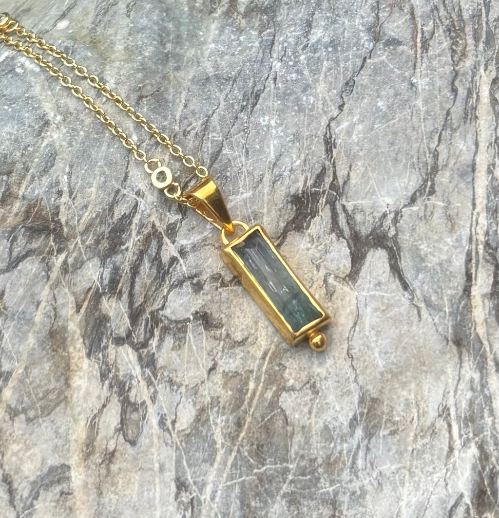 14k Gold Bicolor Tourmaline Baguette Necklace