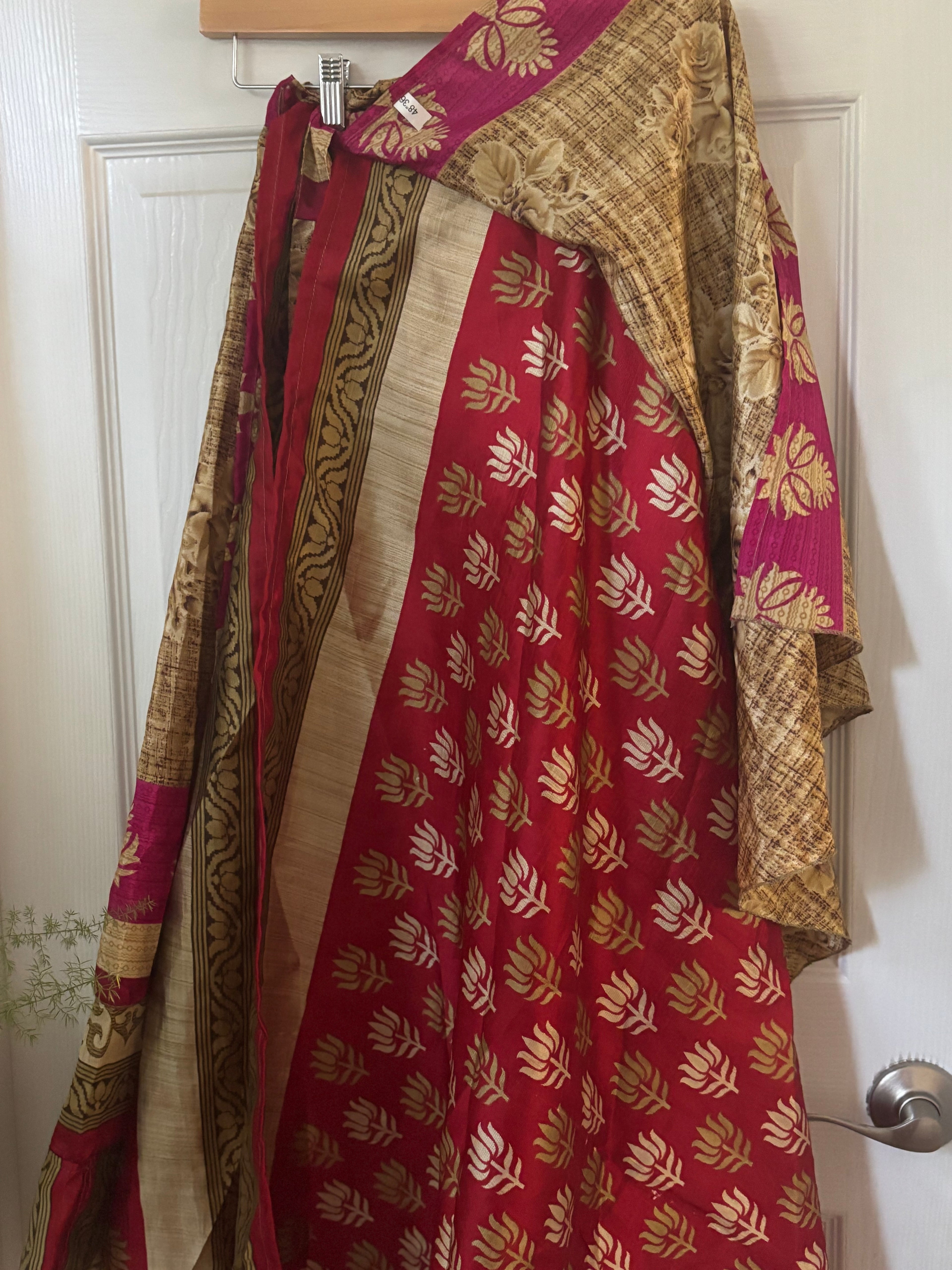 Bohemian Flowy Indian Silk Sari Wrap Skirt - Double Layer , Reversible | Free Flow Dancing Skirt