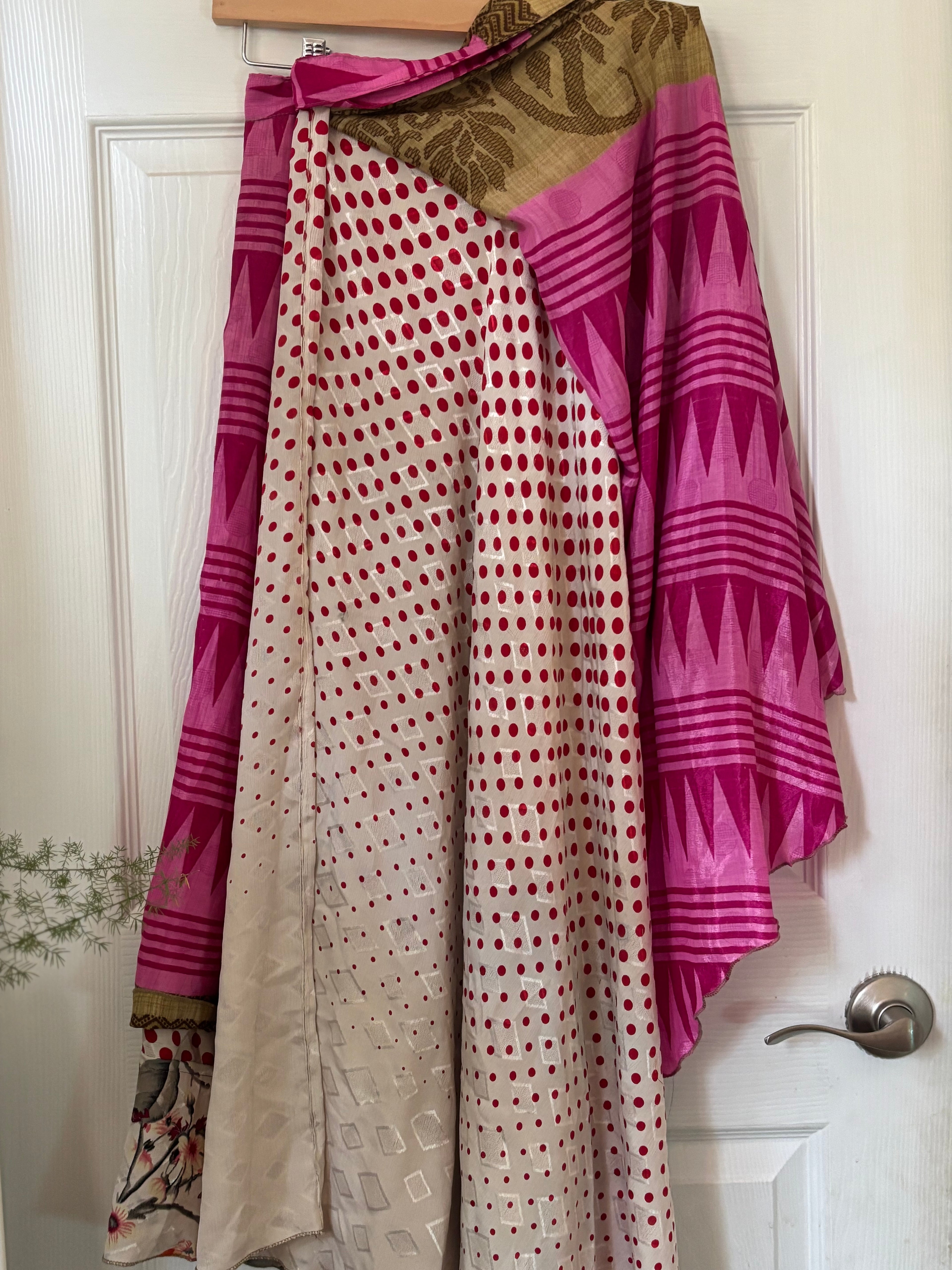 Bohemian Flowy Indian Silk Sari Wrap Skirt - Double Layer , Reversible | Free Flow Dancing Skirt