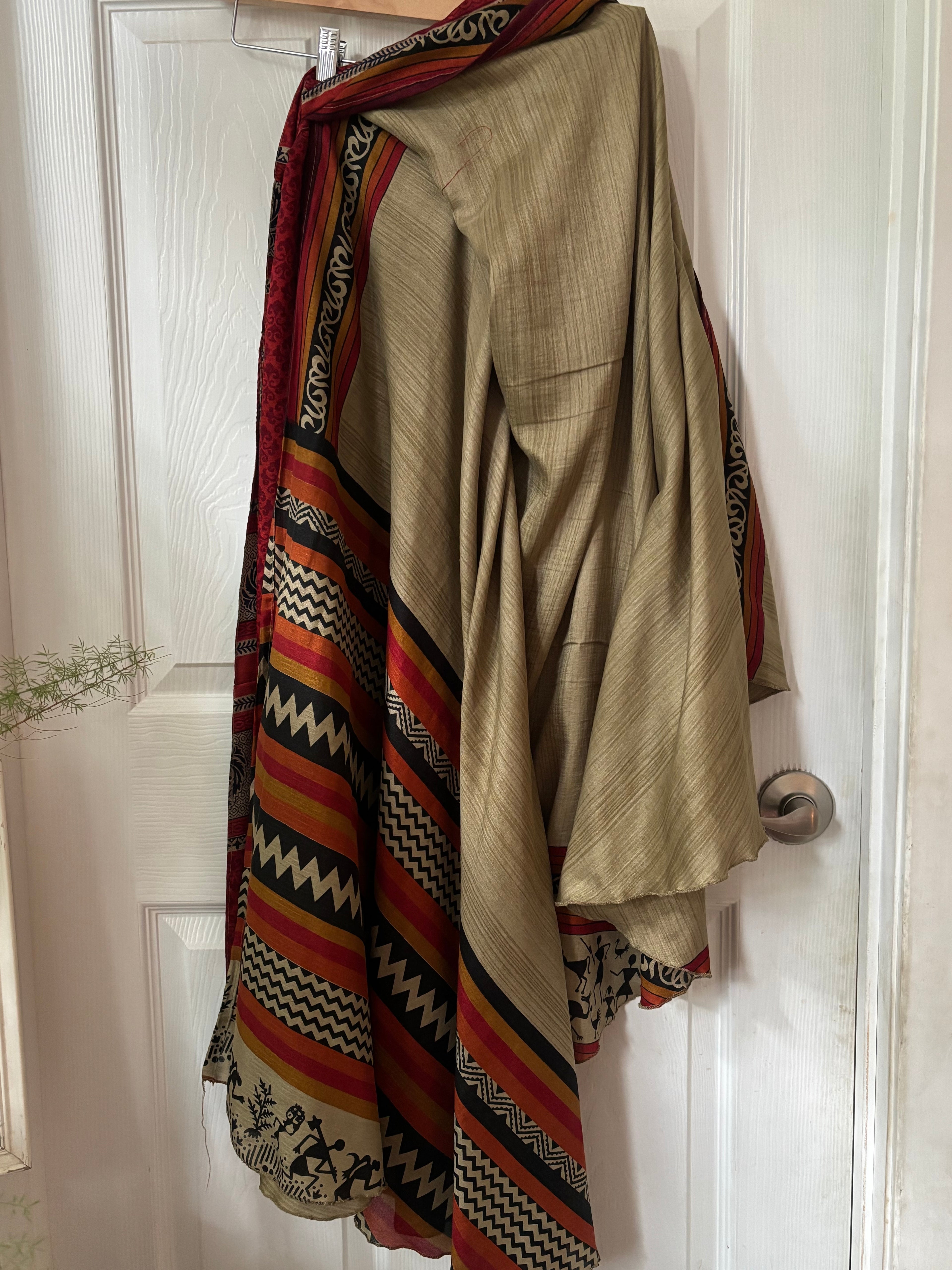 Warfare Worship Skirt | Bohemian Flowy Indian Silk Sari Wrap Skirt - Double Layer , Reversible | Free Flow Dancing Skirt