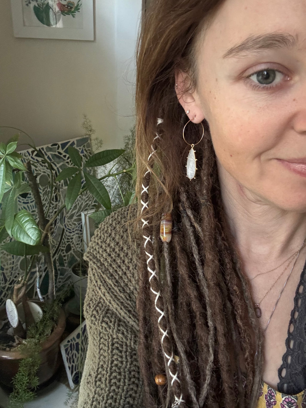Moonstone Bohemian Tribal 14k Gold on Brass Earrings