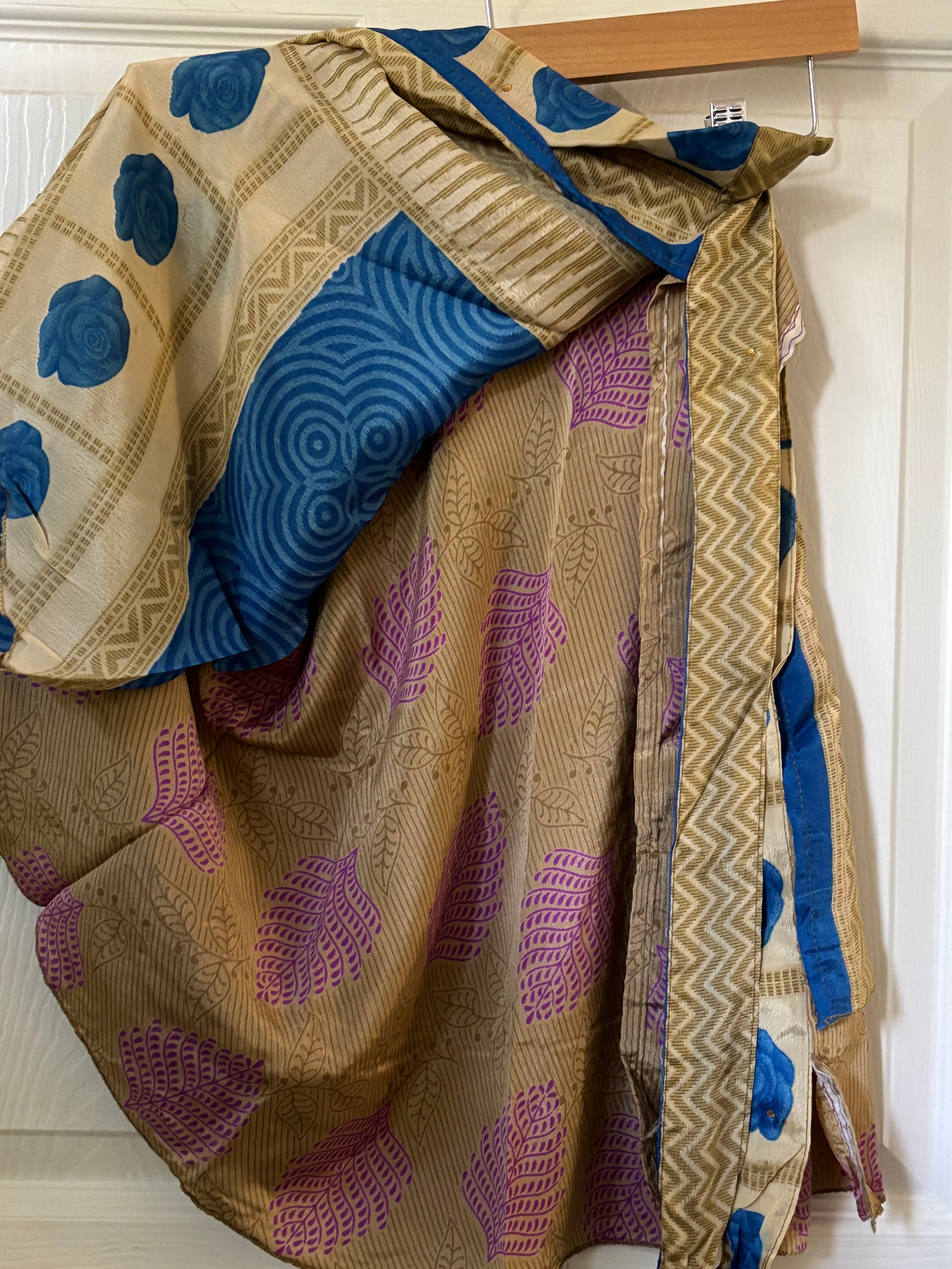 Knee Length Bohemian Flowy Dancing Worship Skirt | Indian Silk Sari Wrap Skirt - Double Layer , Reversible