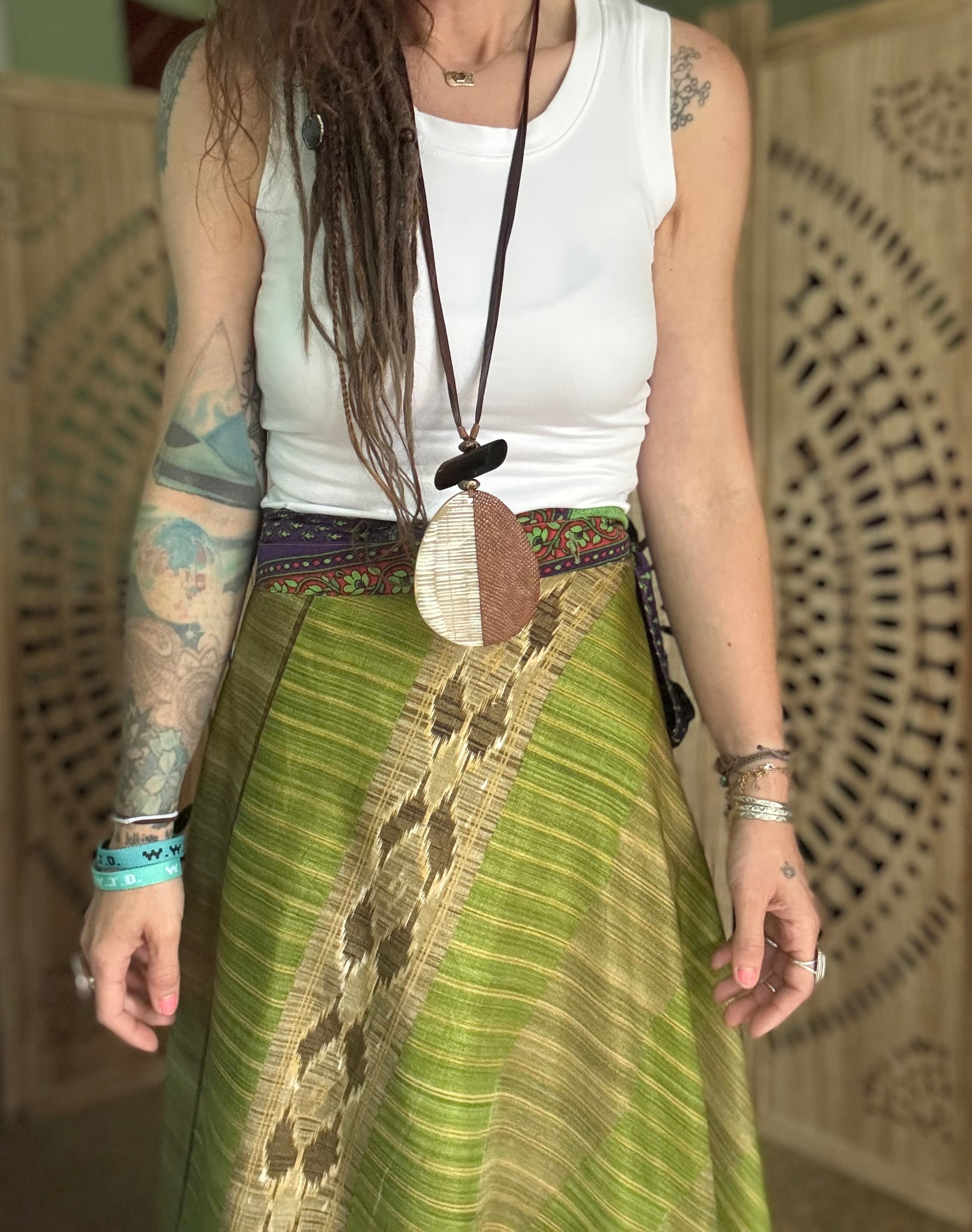 Worship Skirt | Bohemian Flowy Indian Silk Sari Wrap Skirt - Double Layer , Reversible | Free Flow Dancing Skirt