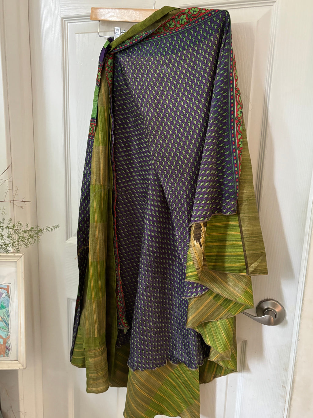 Worship Skirt | Bohemian Flowy Indian Silk Sari Wrap Skirt - Double Layer , Reversible | Free Flow Dancing Skirt
