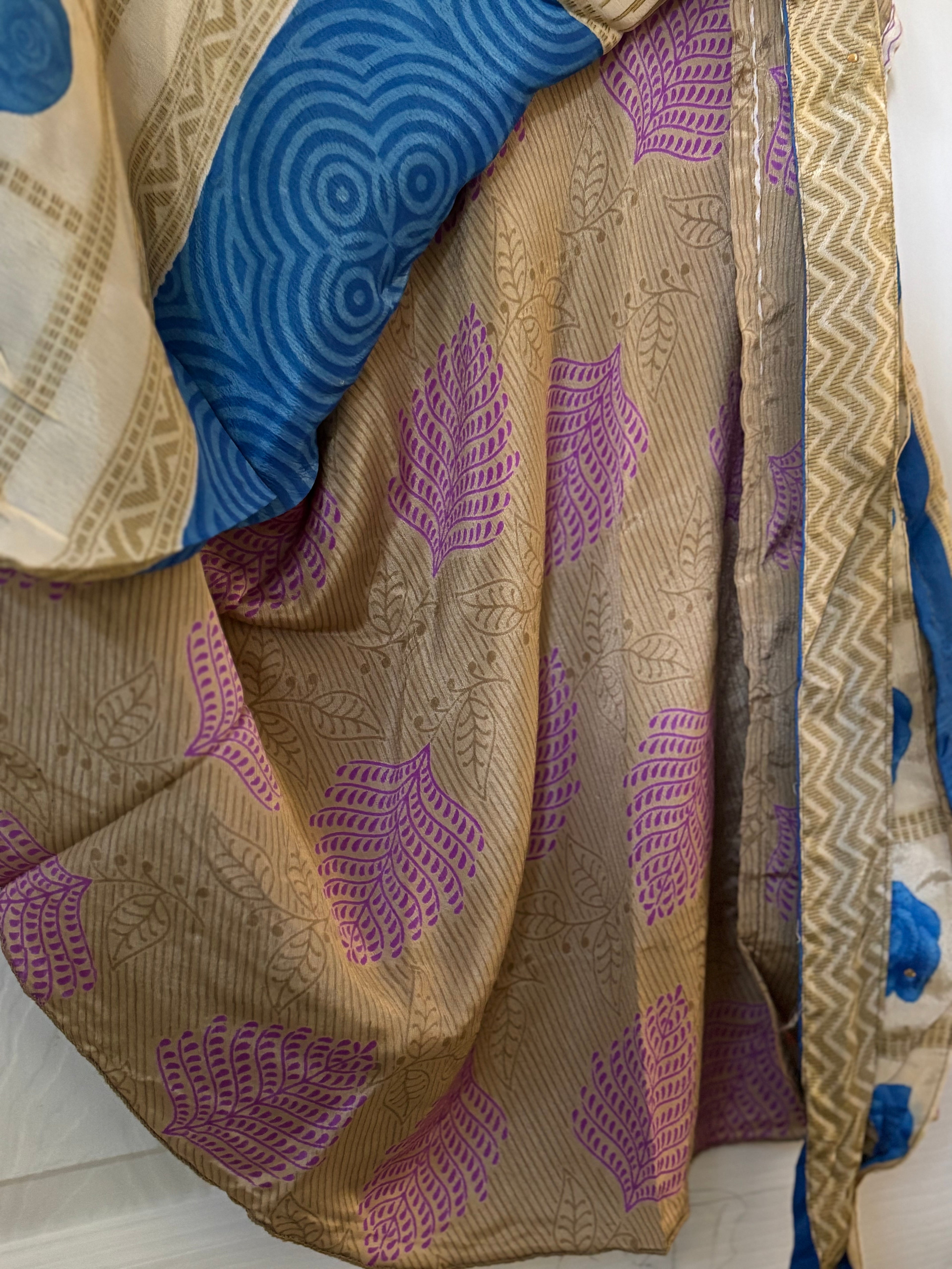 Knee Length Bohemian Flowy Dancing Worship Skirt | Indian Silk Sari Wrap Skirt - Double Layer , Reversible