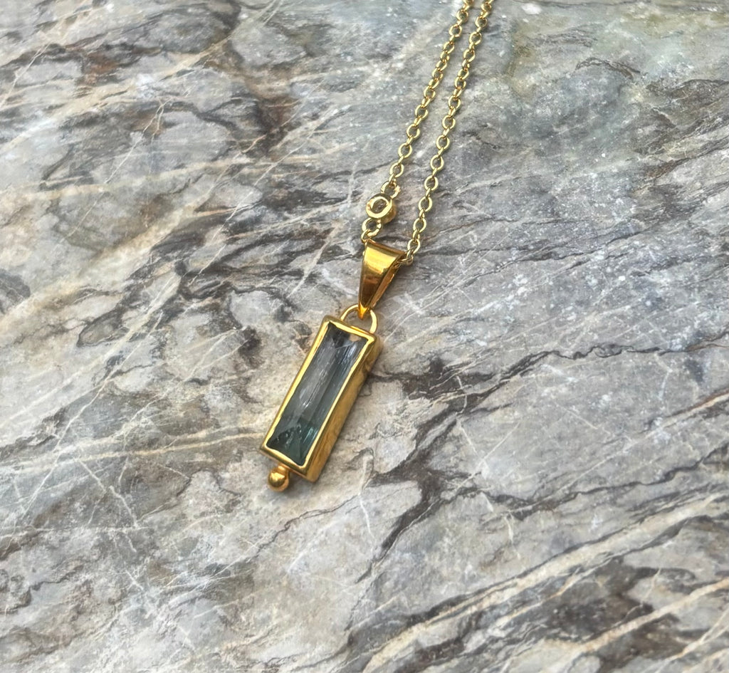 14k Gold Bicolor Tourmaline Baguette Necklace