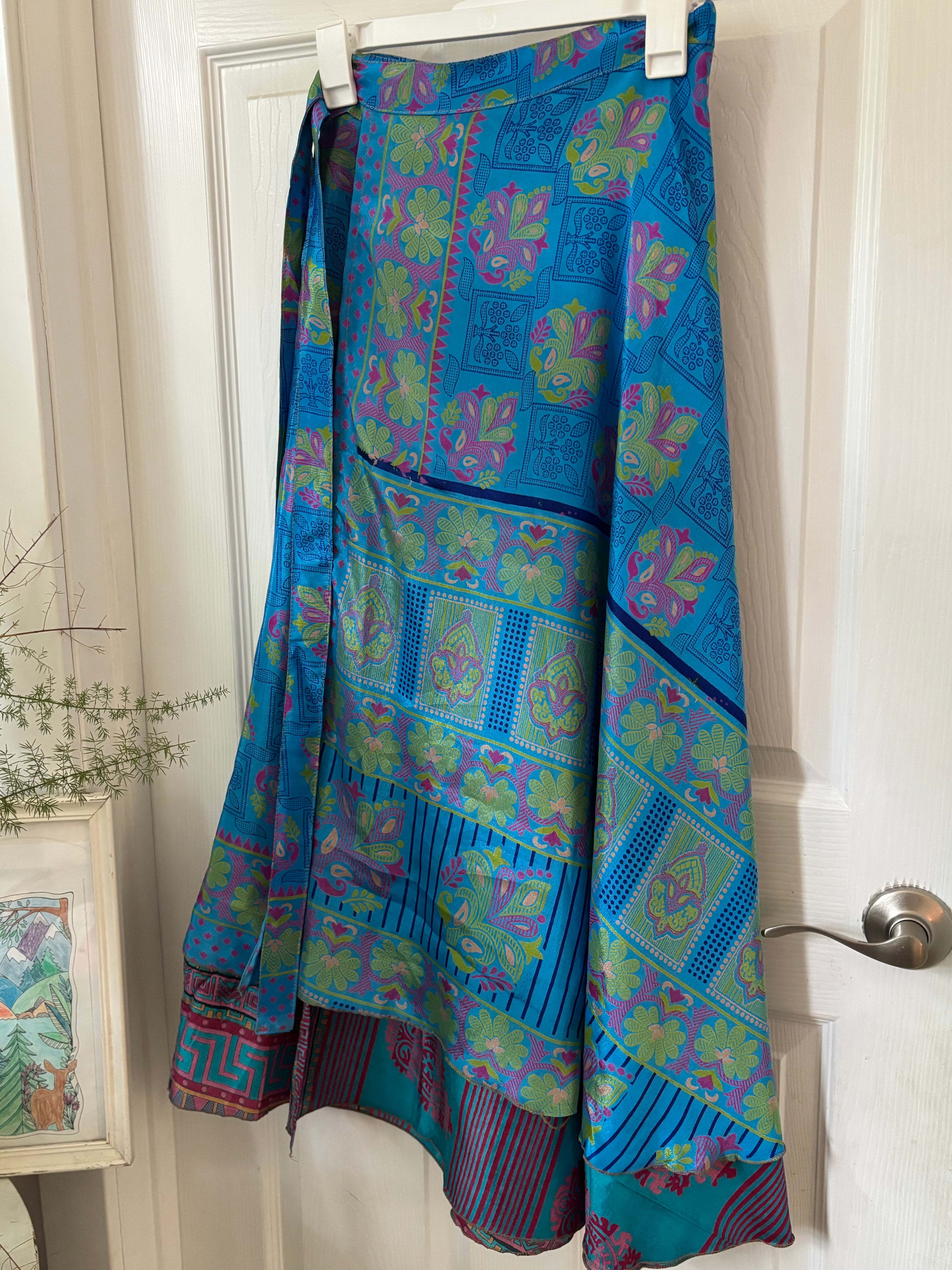 Warfare Worship Skirt | Bohemian Flowy Indian Silk Sari Wrap Skirt - Double Layer , Reversible | Free Flow Dancing Skirt